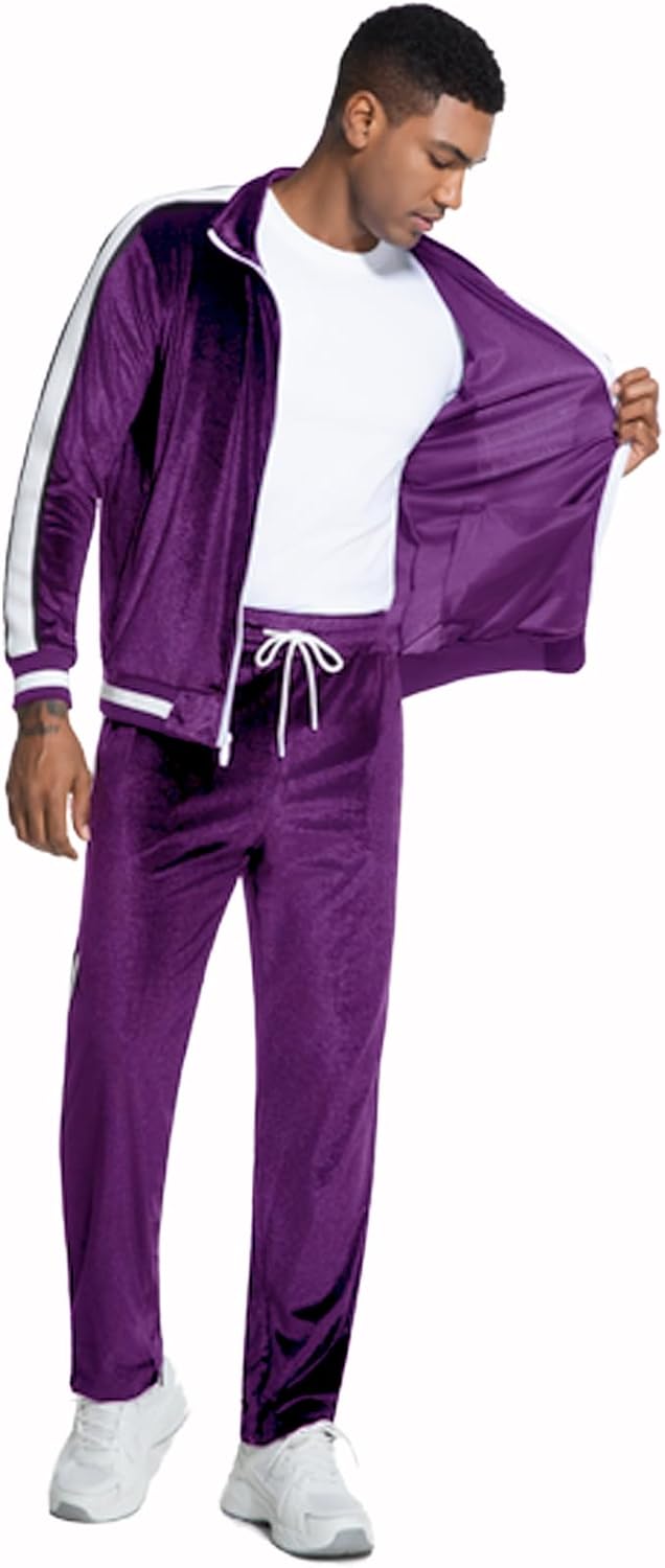 ANOTWENER Men's 2 Piece Tracksuits Velour Sweatsuits Athletic Fit Velvet Outfit Jogging Full Zip Jacket Pants Set - Image 7