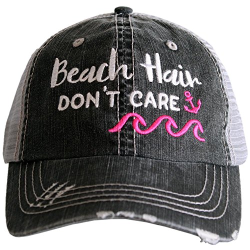 KATYDID Beach Hair Donâ€™t Care Baseball Hat - Trucker Hat for Women - Stylish Cute Sun Hat Gray Hot Pink