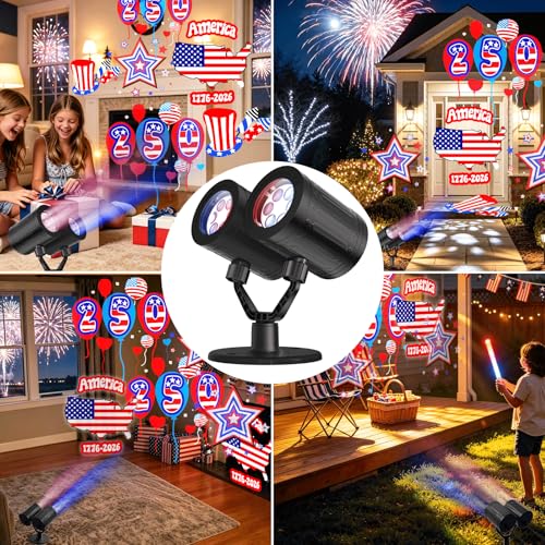 Image of Independence Day Projector Lights Outdoor 4th of July Decorations Lights Projector with American Flag Patterns Waterproof Patriotic Projection Light for 250th Anniversary for Garden Party Decor