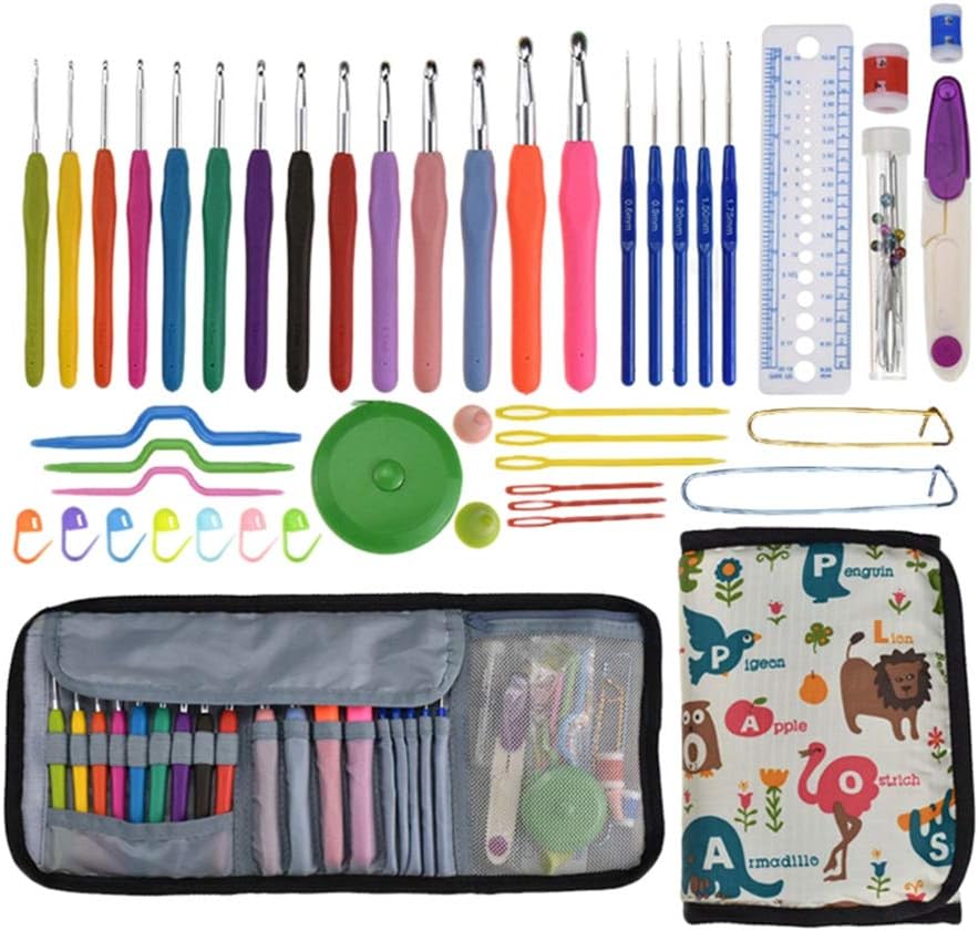 Ergonomic Crochet Hook Set 46pcs with Yarn Knitting Needles | Soft Grip Handles | Weaving Tool Kits | DIY Craft Tools