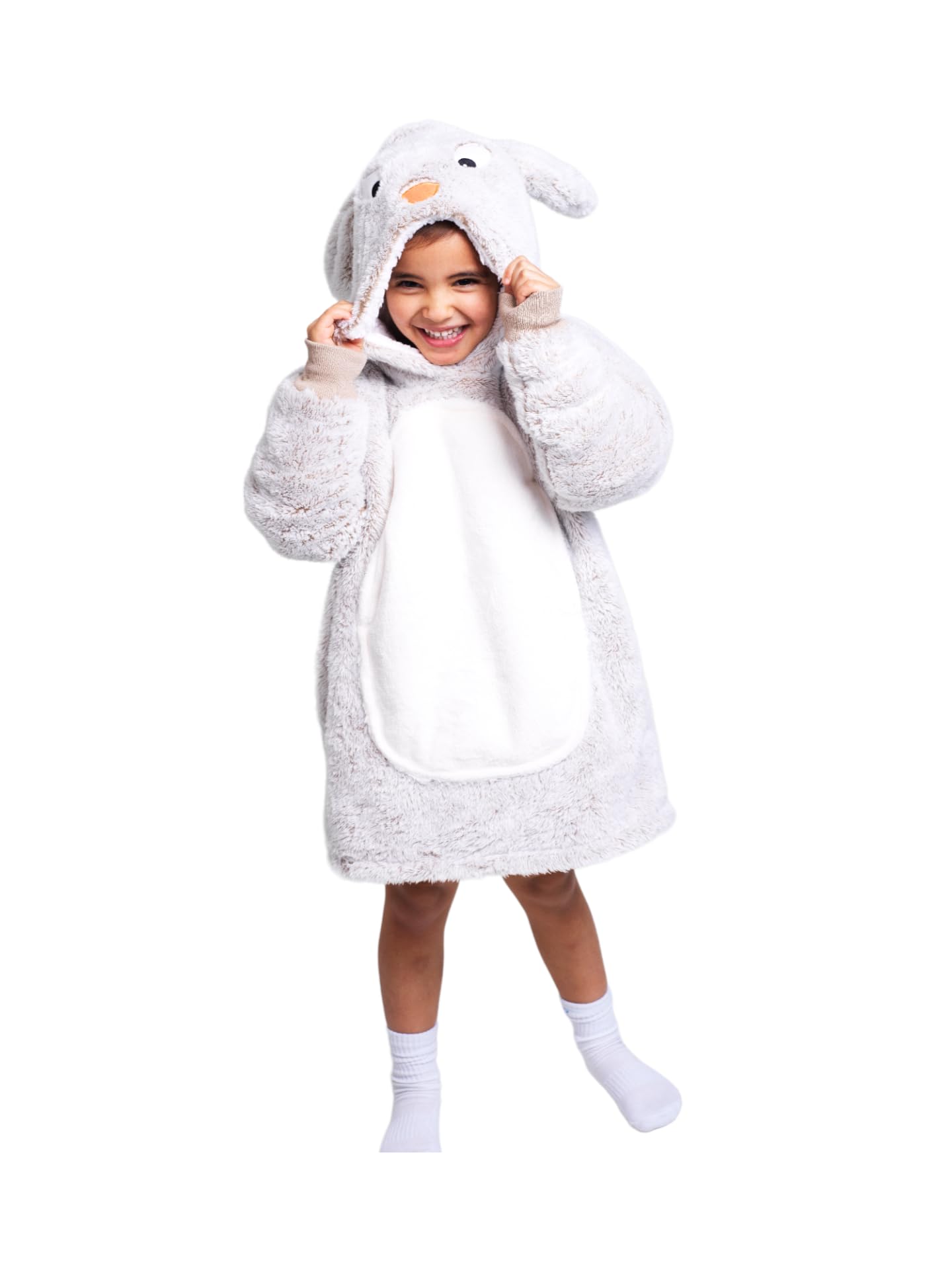 Noxxiez Unisex Kids Beige Cuddle Kids Small Blanket Hoodie Bunny 3-6 Years