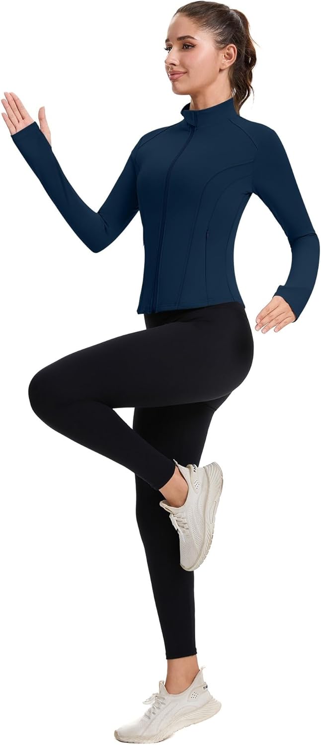 ZHENWEI Workout Jackets for Women Full Zip Up Cropped Athletic Long Sleeve Lightweight Slim Fit Running Tops with Pockets - Image 6