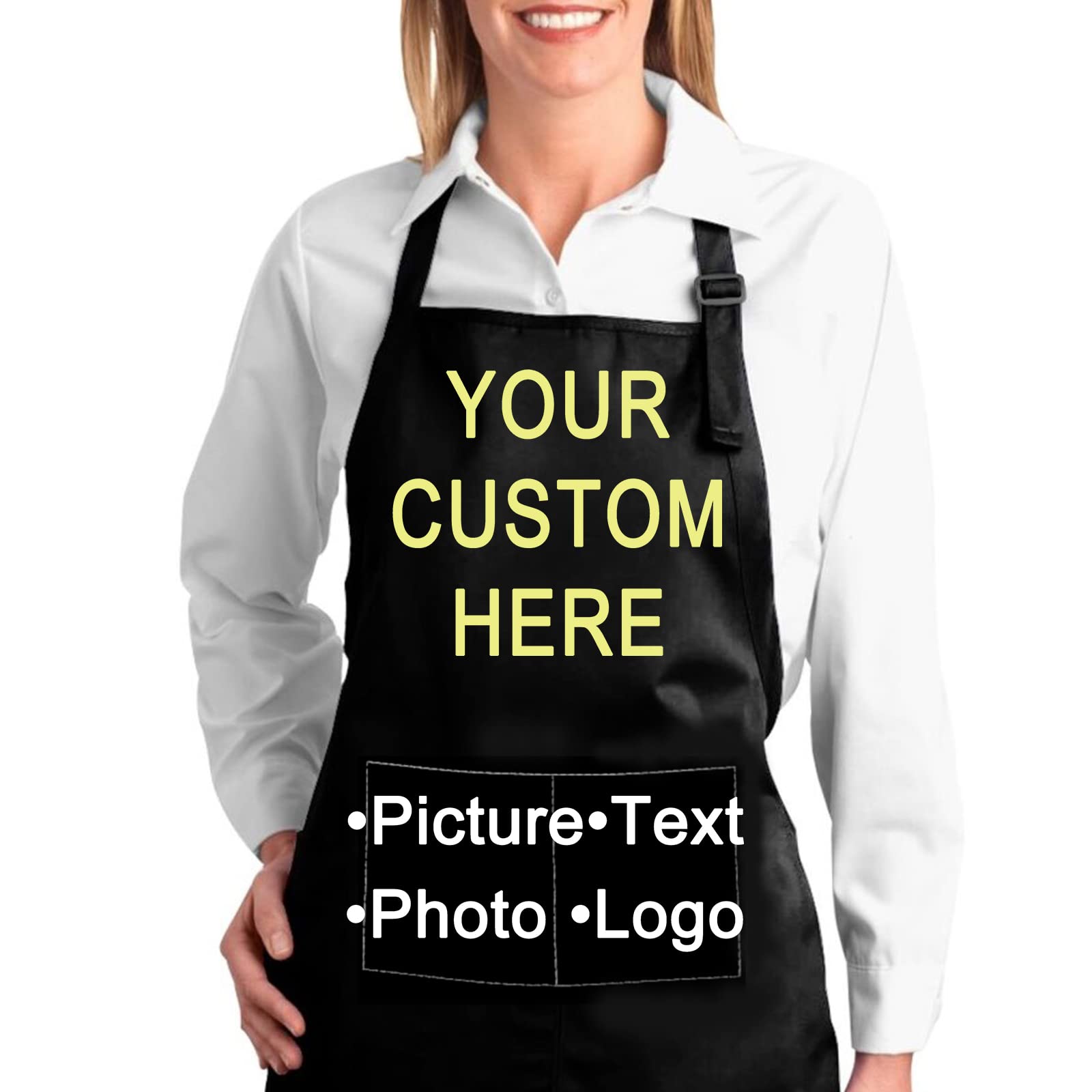 PEZUUKI Personalized Aprons For Women Men Custom Apron With Pockets Picture Text Logo Customized Cooking Kitchen Aprons Gifts