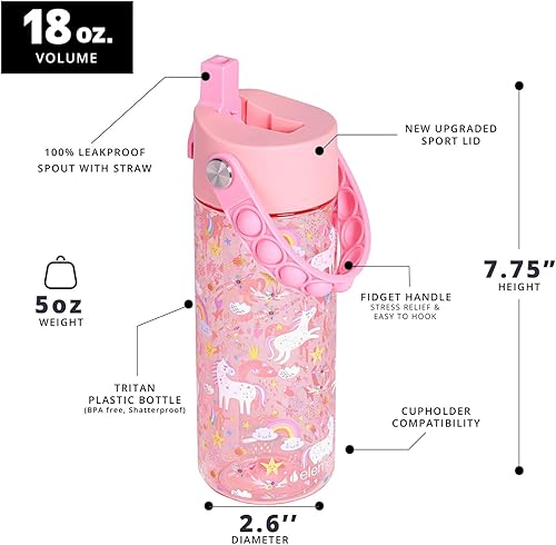 Miniatura 3 de Elemental Splash - Botella de agua para niños con tapa de popote y asa de reventar, a prueba de fugas cuando está cerrada, paquete de 2 botellas de