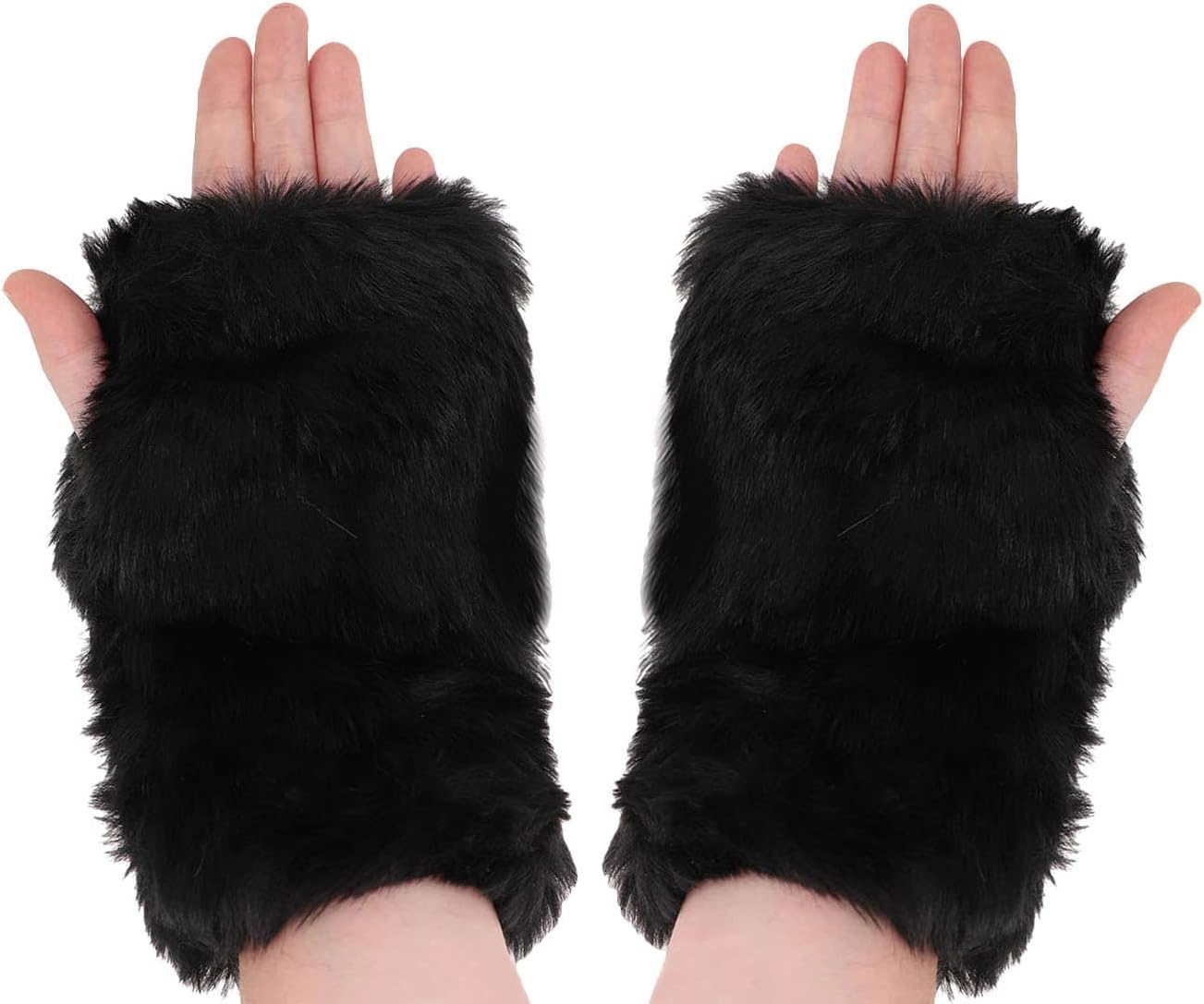 Newfancy Women Winter Furry Mittens Faux Fur Warm Soft Fingerless Half Finger Arm Warmer Gloves - Image 6