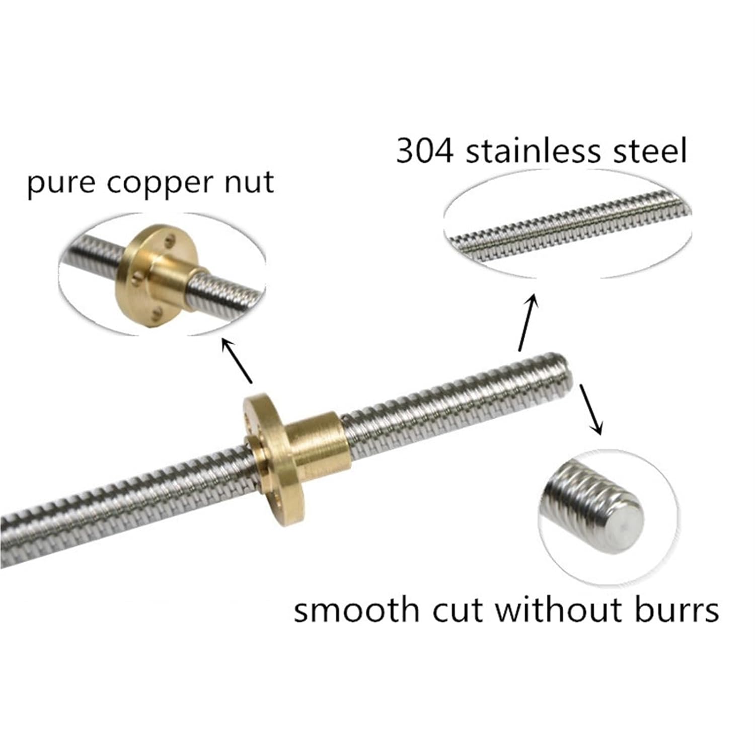 Metal Ball Screw nut end Processing 3D Printer T8 Lead Screw OD 8mm Lead 8mm 100mm 200mm 300mm 400mm 500mm-1000mm with Nut(100mm)