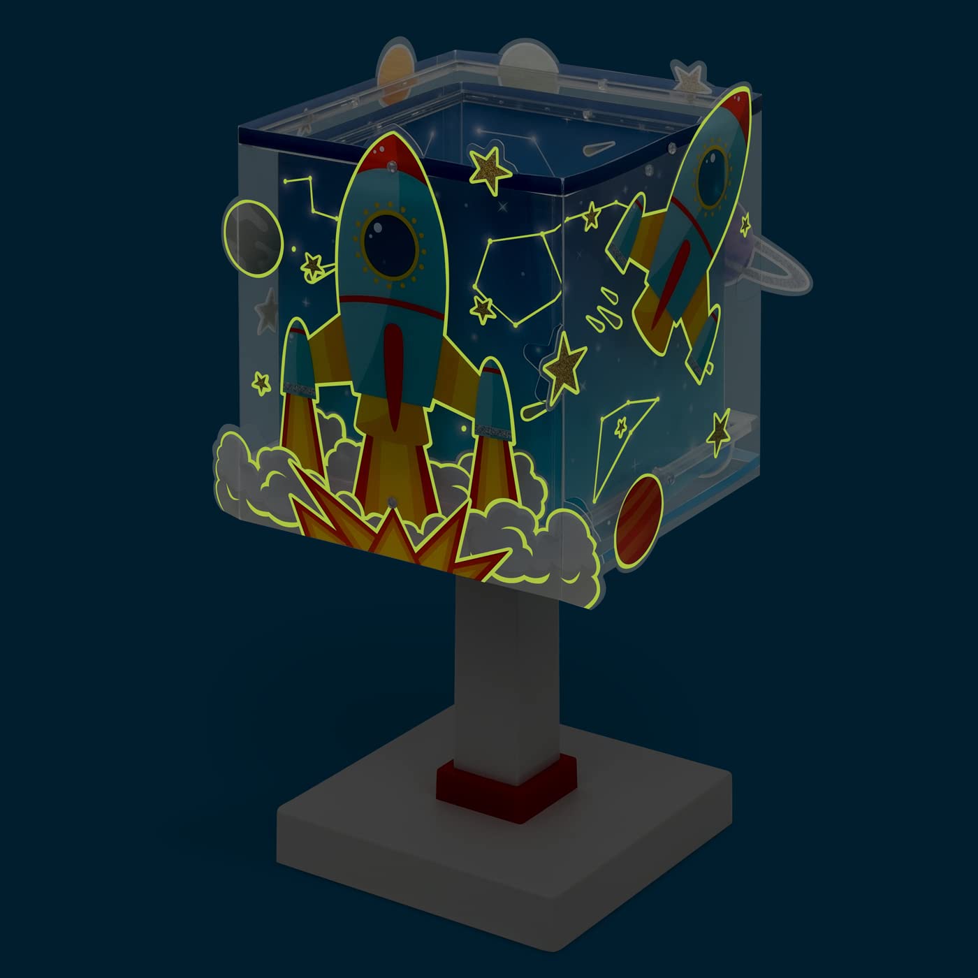 Dalber Lámpara de mesa o mesilla infantil Rocket Cohete espacial, 63351, E14, 8W, Azul