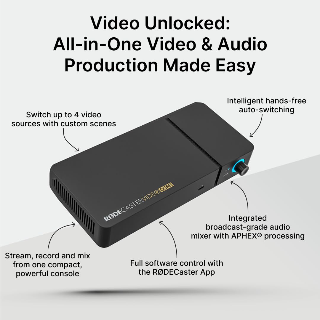 RØDE RØDECaster Video Core – Console de Production vidéo et Audio – Interrupteur multicaméra, 3 entrées HDMI, 1080p Video, Scènes Multi-Sources