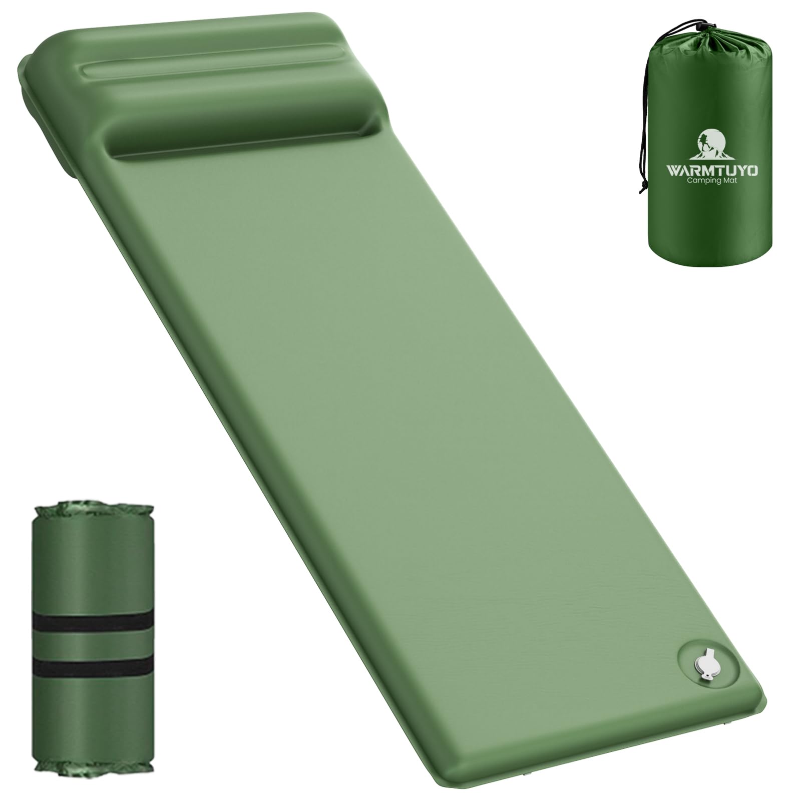 WARMTUYO Matelas isolant de camping, 6 cm, éponge élastique en mousse, valeur R 8,5, avec coussin, matelas gonflable d'extérieur compact et confortable pour la randonnée, l'extérieur, la tente, la