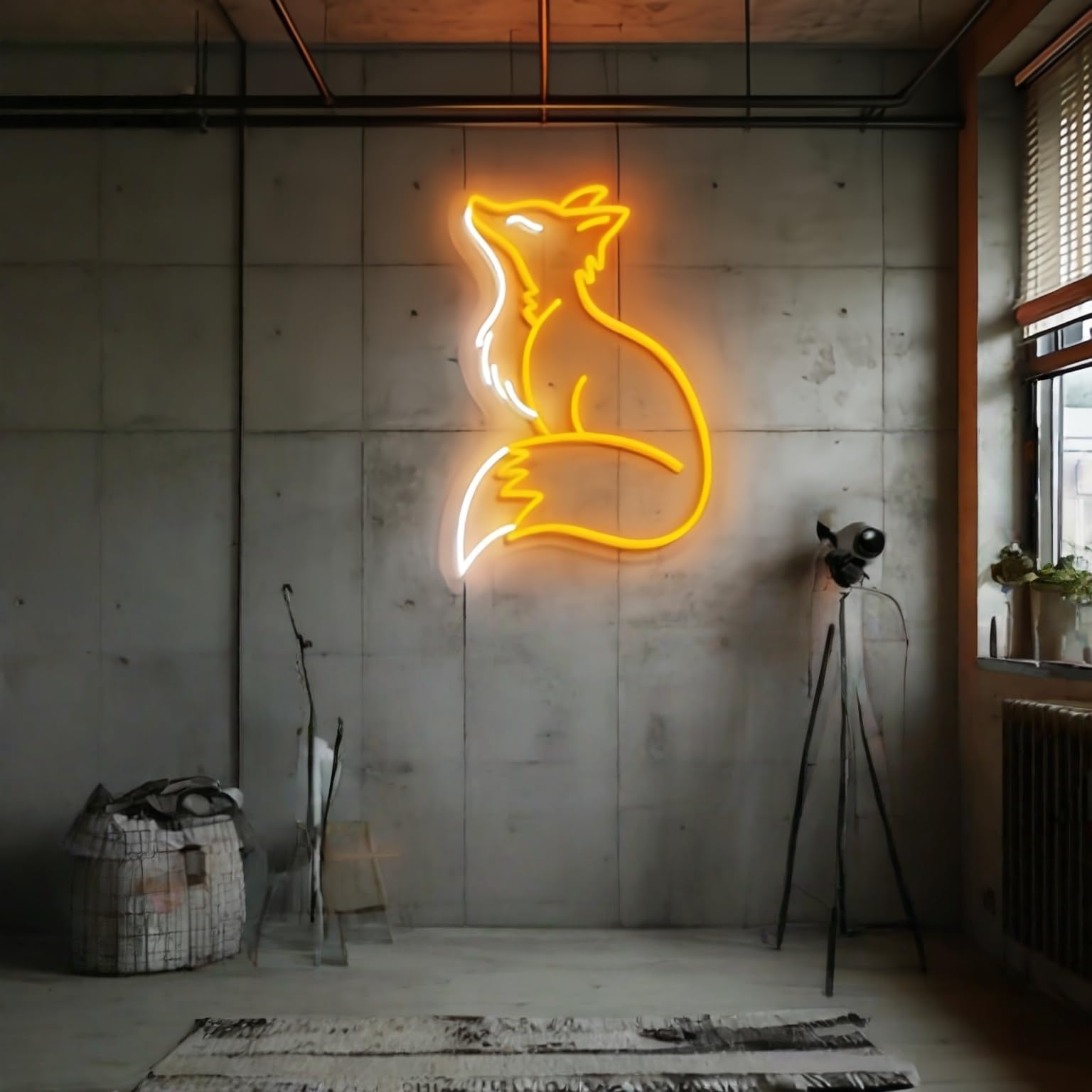 Kitsune Maschera al neon, luce LED a forma di volpe giapponese, decorazione da parete Yokai, maschera Oni Anime decorazione per la stanza