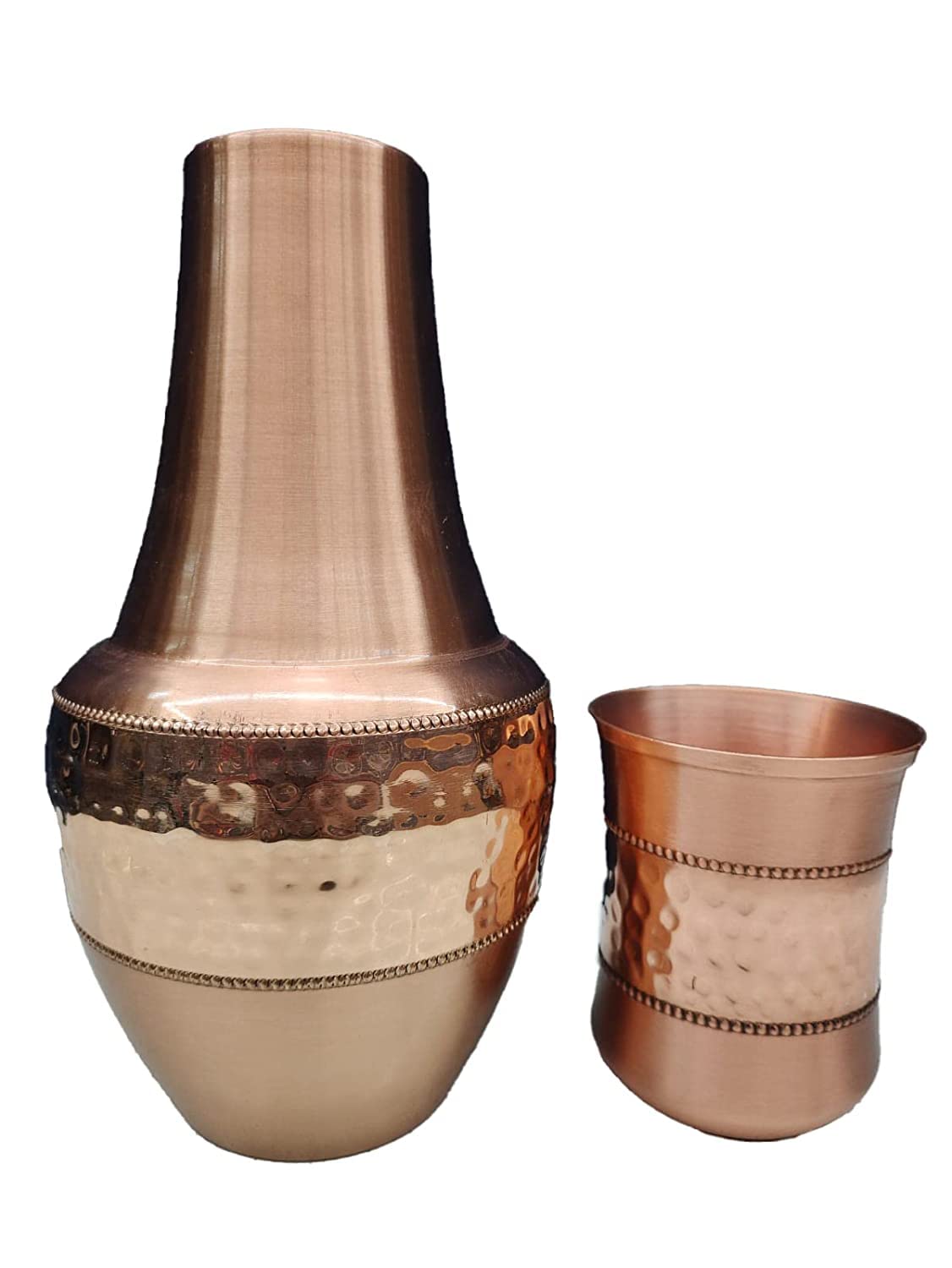 KUVI Pure Copper Hammered & Matt Finish Venus Shape Bedside Jar/Matka Pot Elegant and Stylish Jar with 1600Ml and Glass 250ML