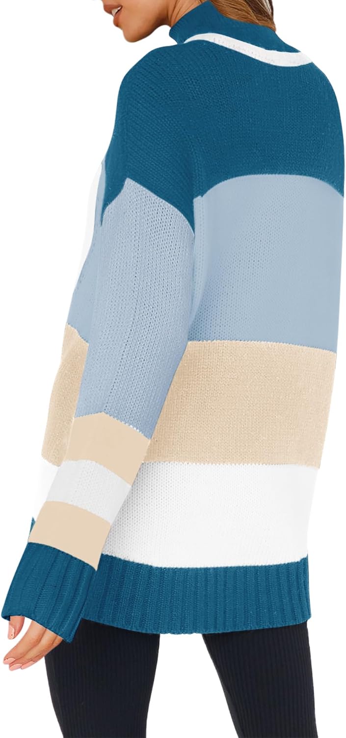 Yousify Womens Sweaters Fall 2025 Oversized Color Block Ski Sweater Crewneck Winter Tops S-2XL - Image 3