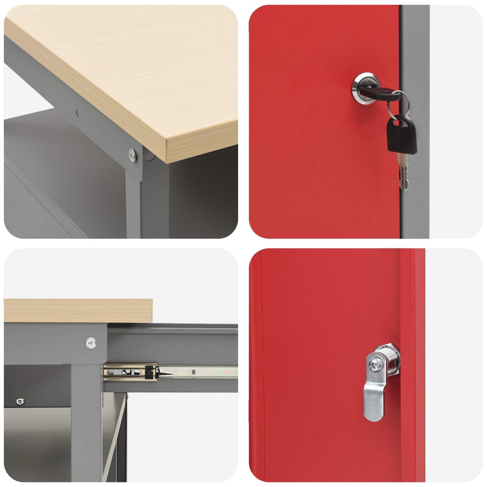 vidaXL Conjunto de Banco de Trabajo con cajón 3 pcs Negro y Gris, Organización de Taller, Banco de Trabajo Rectangular, estantería Resistente, Superficie Ajustable, soluciones de Almacenamiento