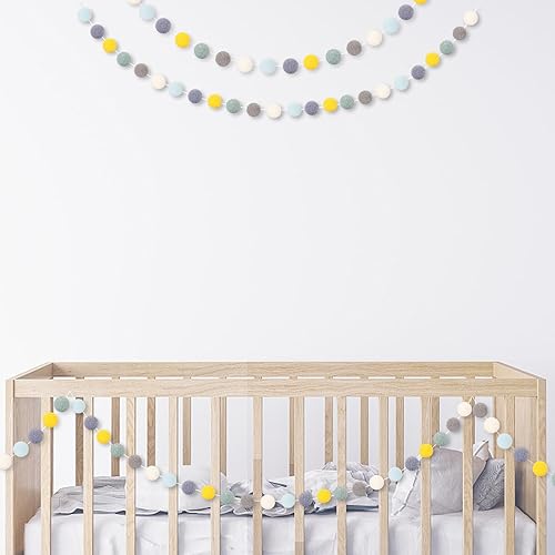 Miniatura 6 de GCQQ Guirnalda de pompones de 2 unidades, color amarillo y azul, decoración de guirnalda de pompones de 16.4 pies de largo, guirnaldas grandes de