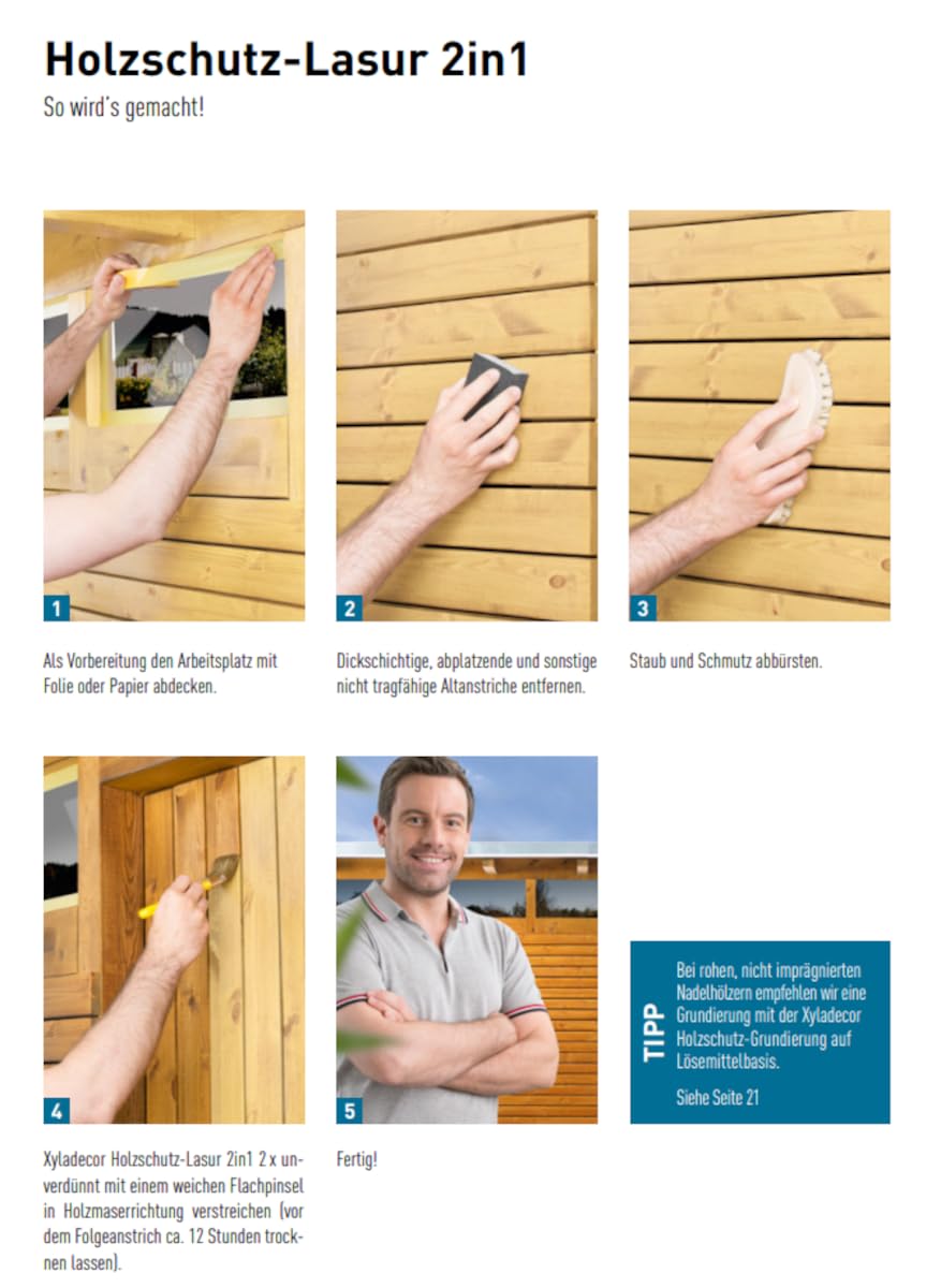 Xyladecor Holzschutz-Lasur 2in1, Universeller Allwetter-Schutz – Der Klassiker, Eiche hell, 4 l – Ansicht 6