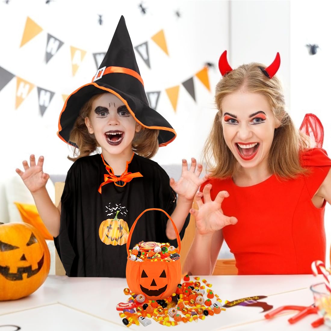 Costume Halloween Enfant Chauve-souris - Cape, Chapeau Sorcière, Sac Bonbons, Dents Vampire - Taille 90-150 Cm - 8