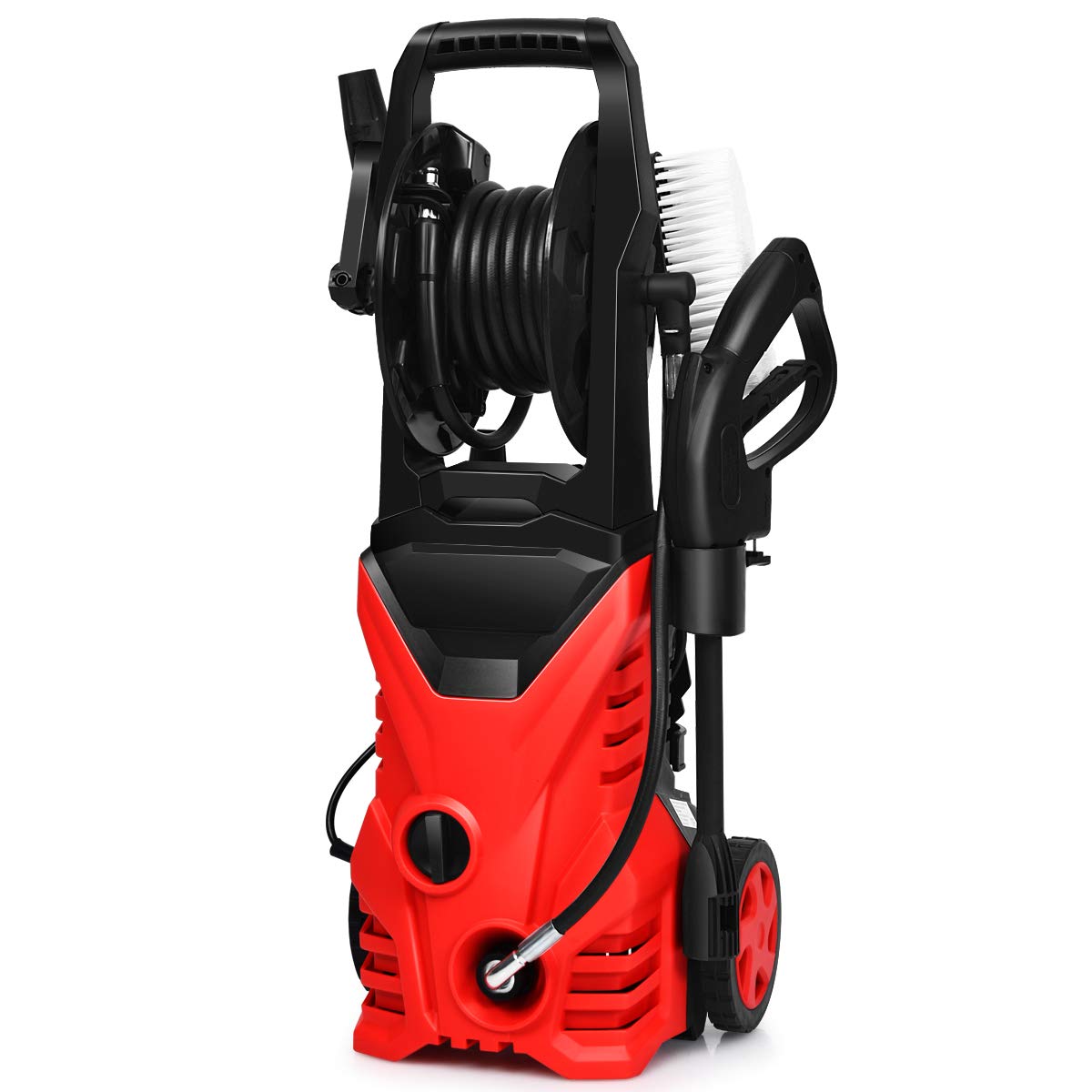 RELAX4LIFE Idropulitrice ad Acqua (1500 W, 140 Bar, 300 L/h) con Spazzola Fissa, Pistola Elettrica ad Alta Pressione e 2 Lance di Pulizia per Auto, Garage e Giardino, Cavo 5 M (Rosso)