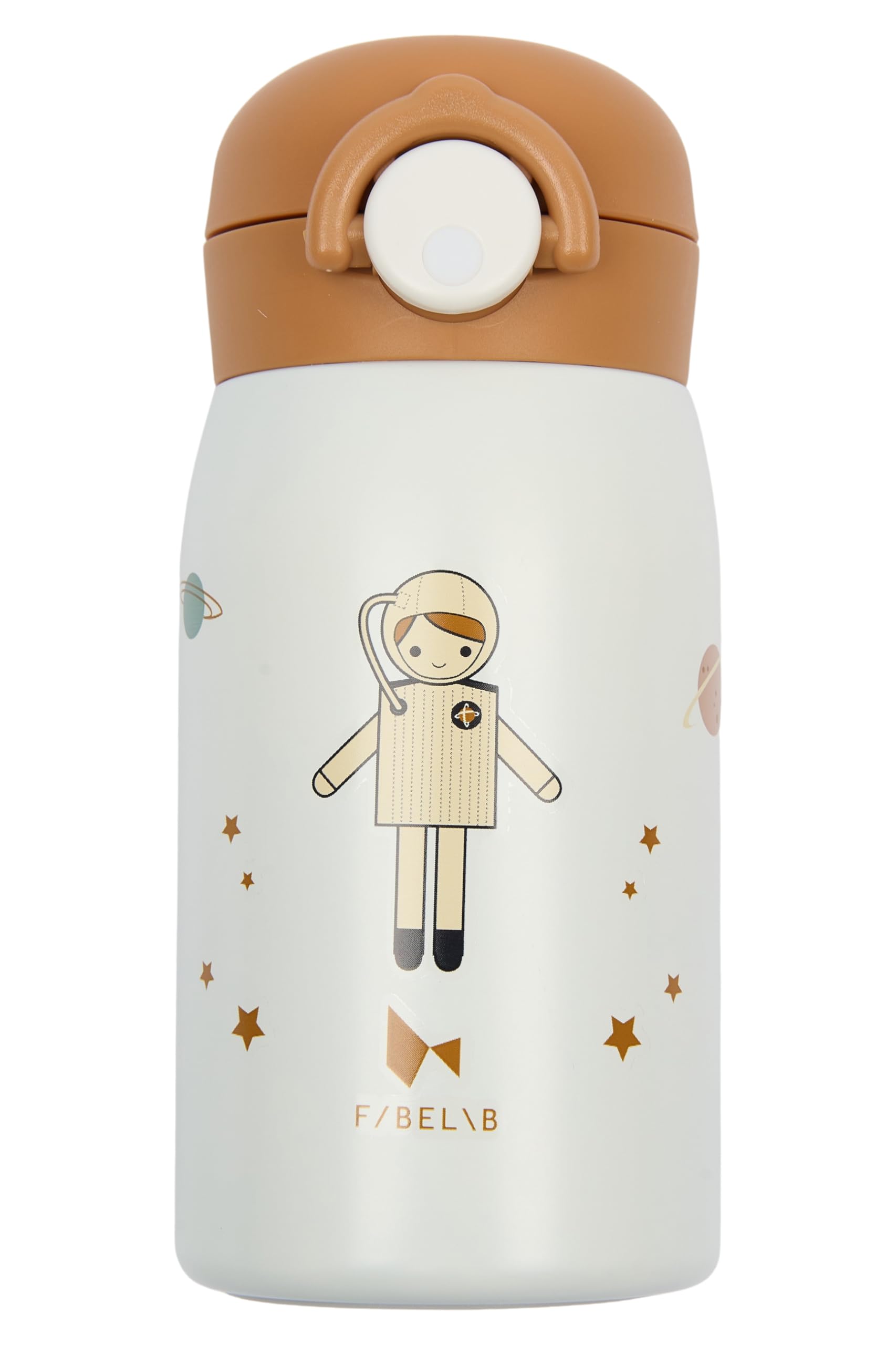 Fabelab Borraccia Bambini 320 ml | Motivo Astronauta | Acciaio Inox Senza BPA | Scuola Anti-Perdite | Borraccia