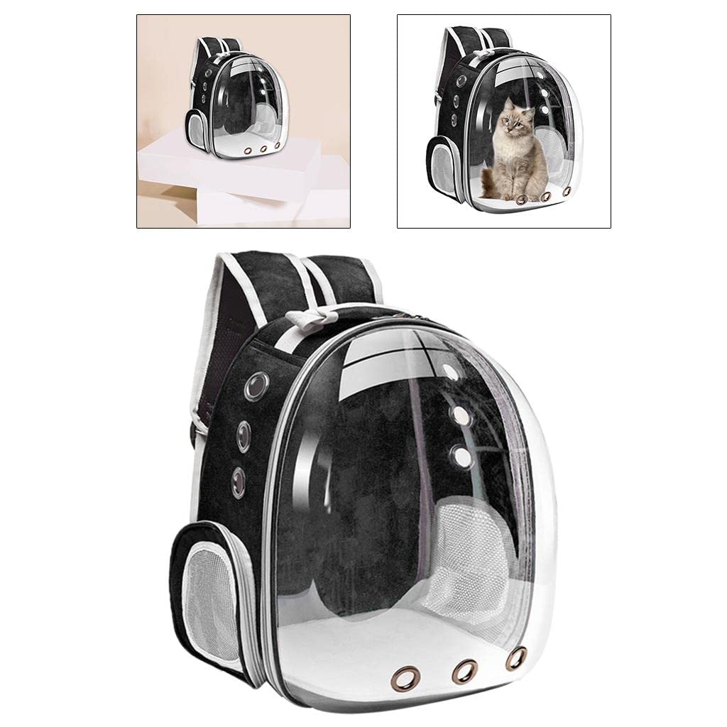 Zaino Trasportino Animali Domestici Borsa Capsula Trasparente Ventilato con Finestra Panoramica per Gatti Cani Piccoli Spallacci Imbottiti Re, Nero