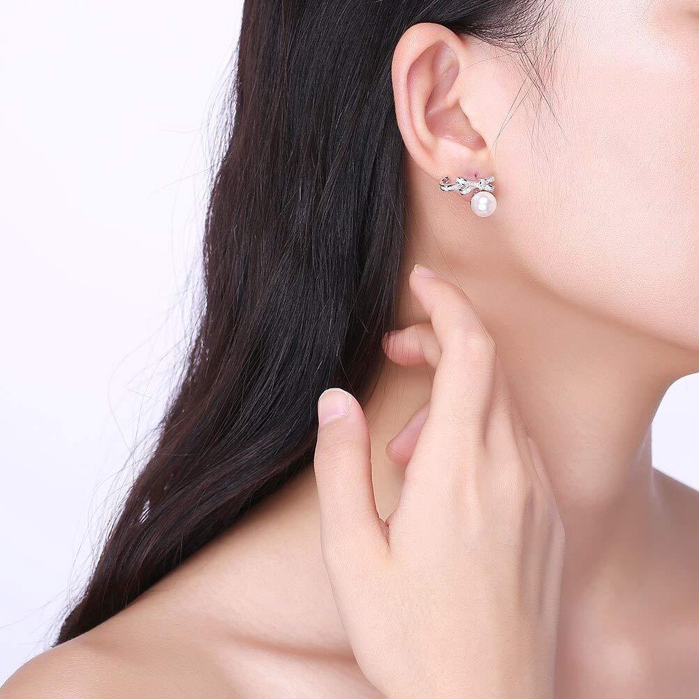 Wunderschöne Kristalle aus 925er Sterlingsilber, Schleife, Perlen-Ohrstecker für Damen, Ohrringe, Schmuck