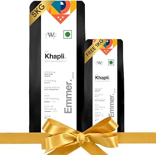 TWF Stone ground Khapli Wheat Flour Buy 5kg, Get 1kg Clinically Certified Low GI of 39 No Blending - 100% Khapli Atta Diabetic-Friendly High Fiber & Protein Emmer Atta