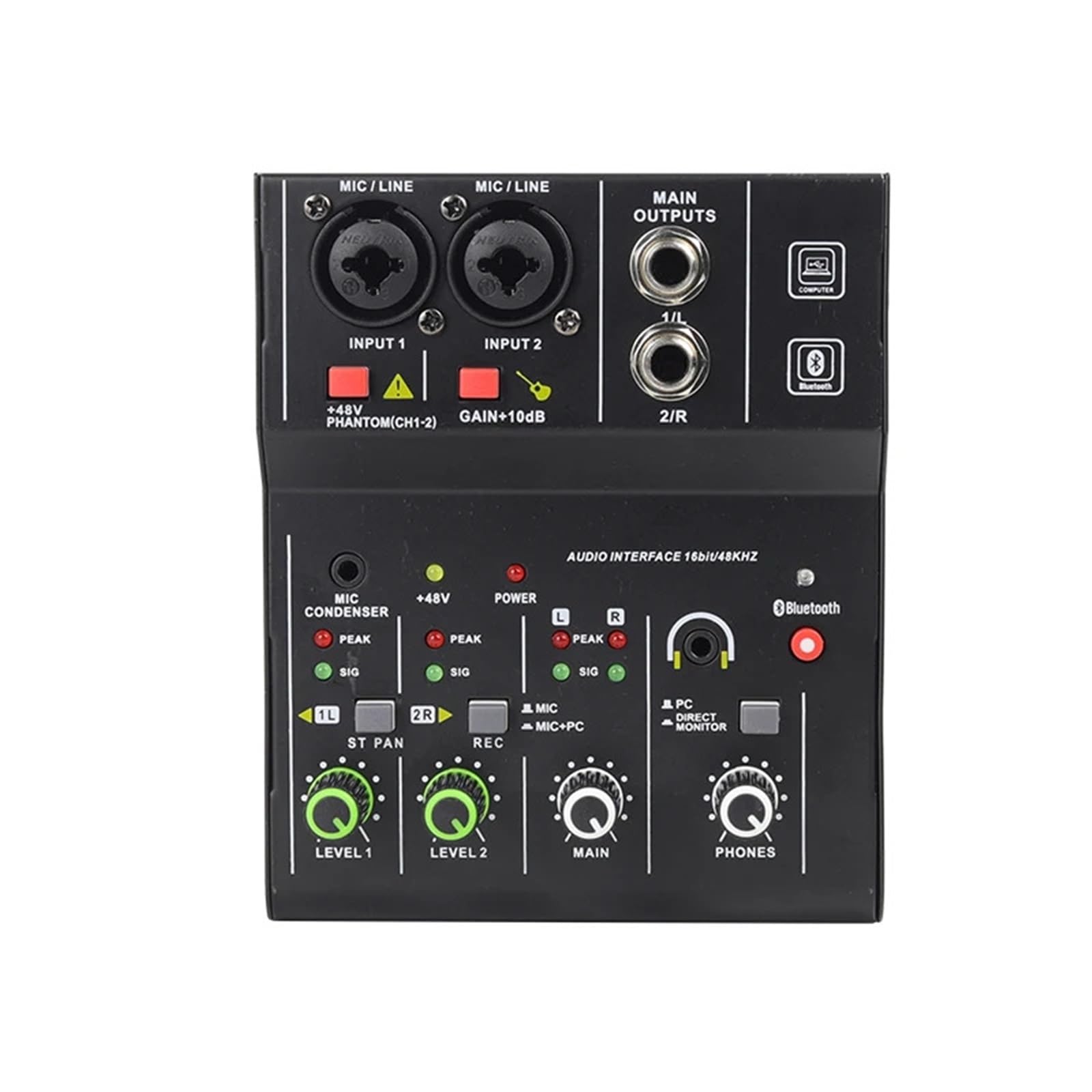 2 Channels Professional Portable Interface Sound Card Console Mini USB Mixer for Guitar Recording Studio Singing
