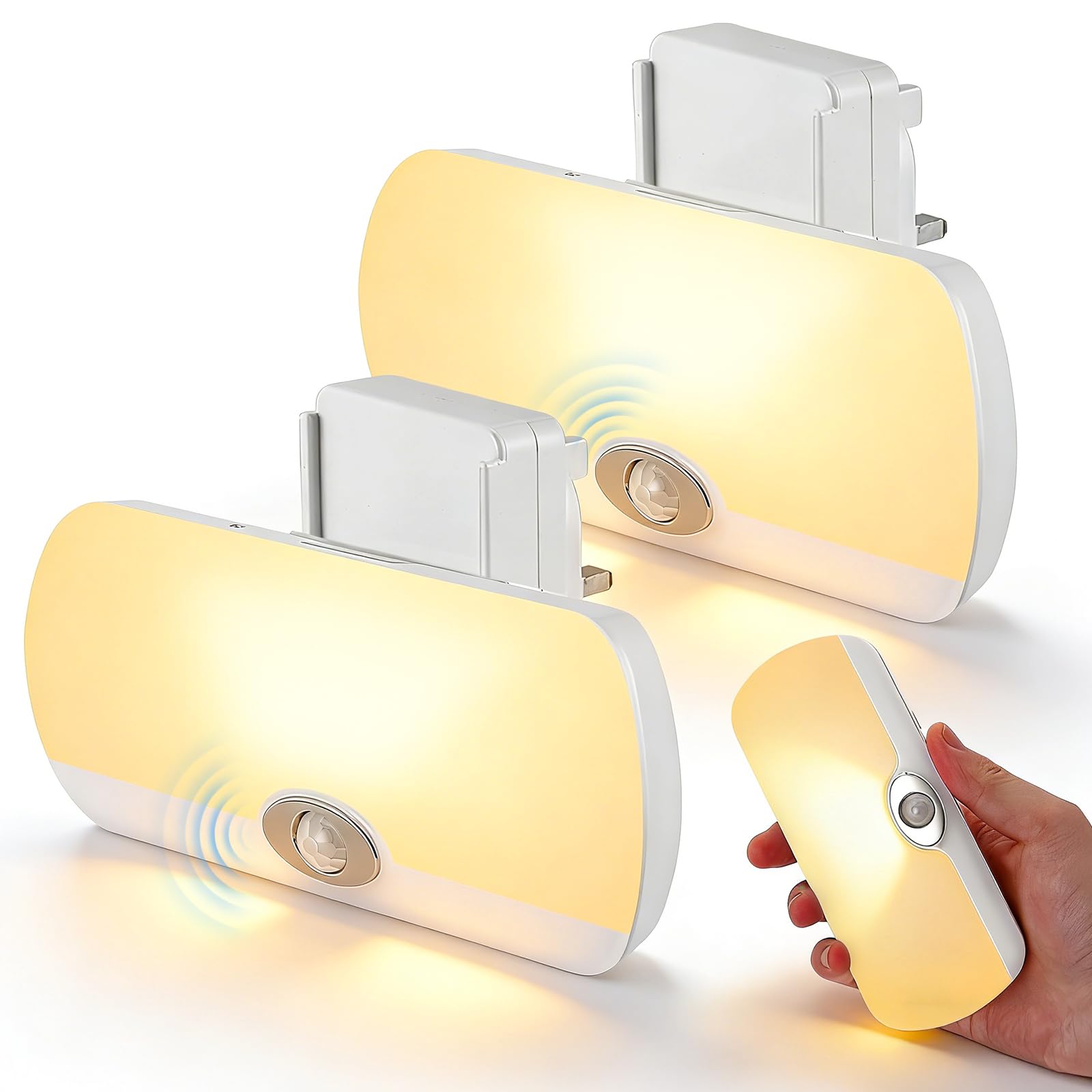 2 Pack Plug in Motion Sensor Night Light, LED Emergency Light with Rechargeable Base, Portable Dimmable Power Failure Light, Dual Modes Plug in Light for Kids Adults Home Power Failure
