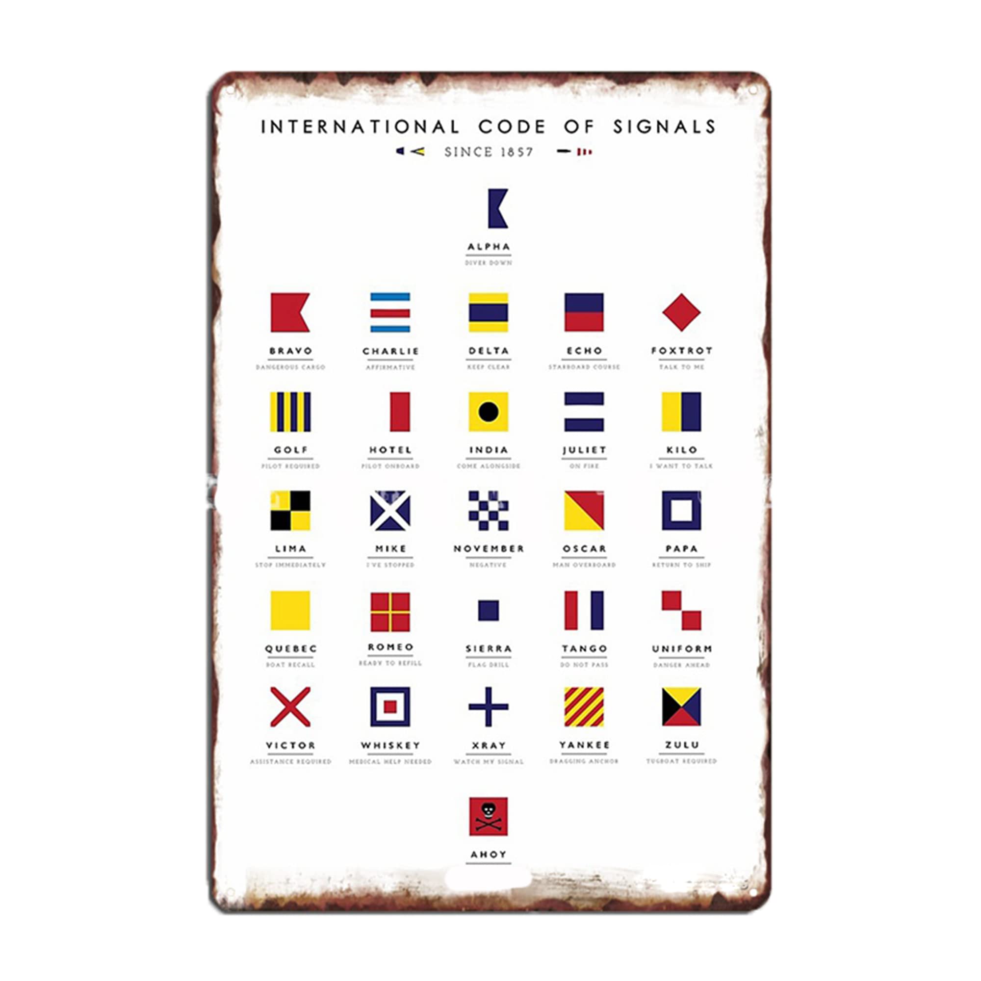 Biopracess Nautical Flags International Code Of Signals Vintage Plaque For Home Coffee Shop Poster Metal Sign Retro Vintage Tin Sign Metal Poster Wall Art Decor 8x12 Inches