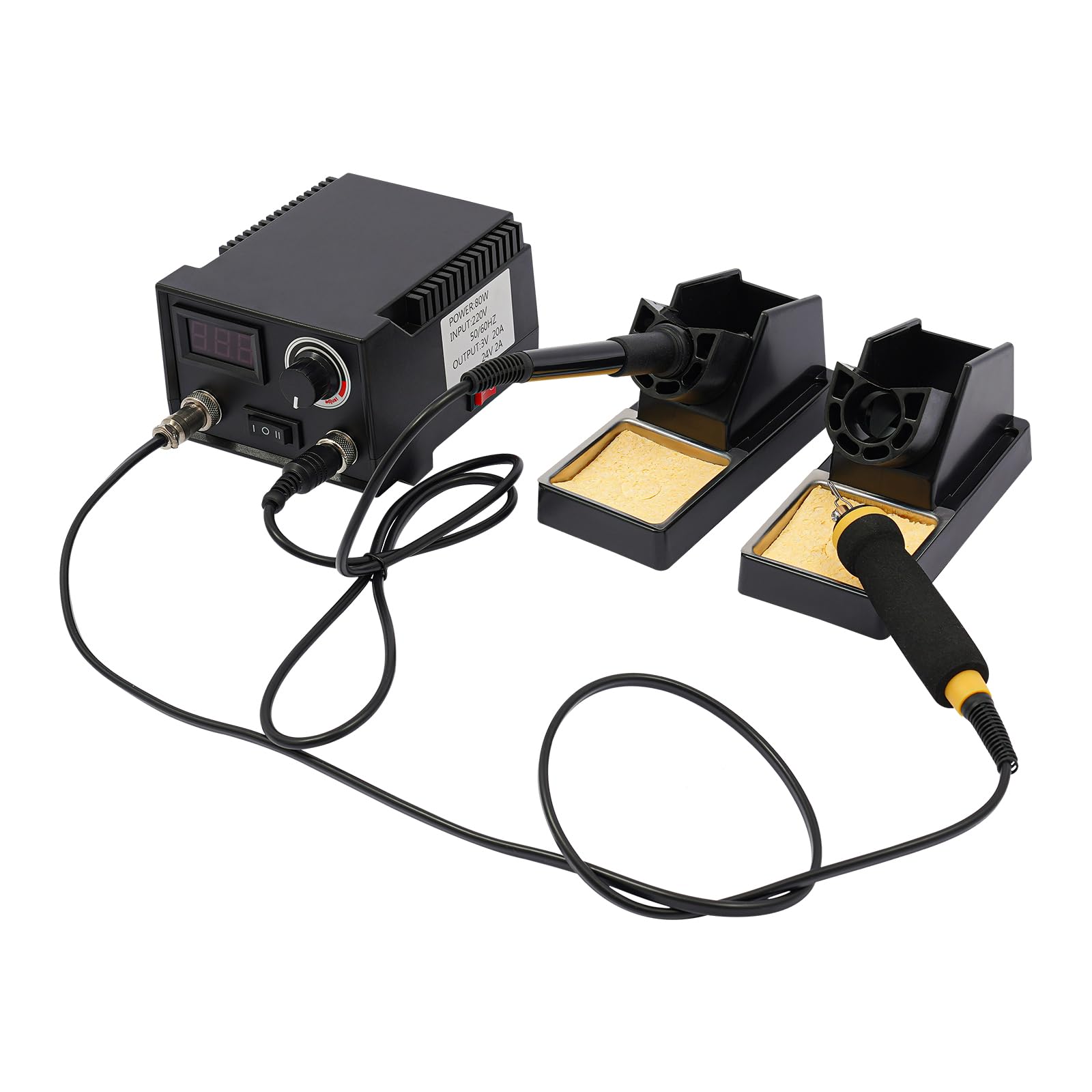 Quemador doble de 80 W, 21 puntas, para madera y cuero, color | Repomanda, 80 W, 2 lápices, 21 puntas de alambre, 750 °C / 450 °C, LED, portalápices + esponjas, para madera y cuero, 220 V