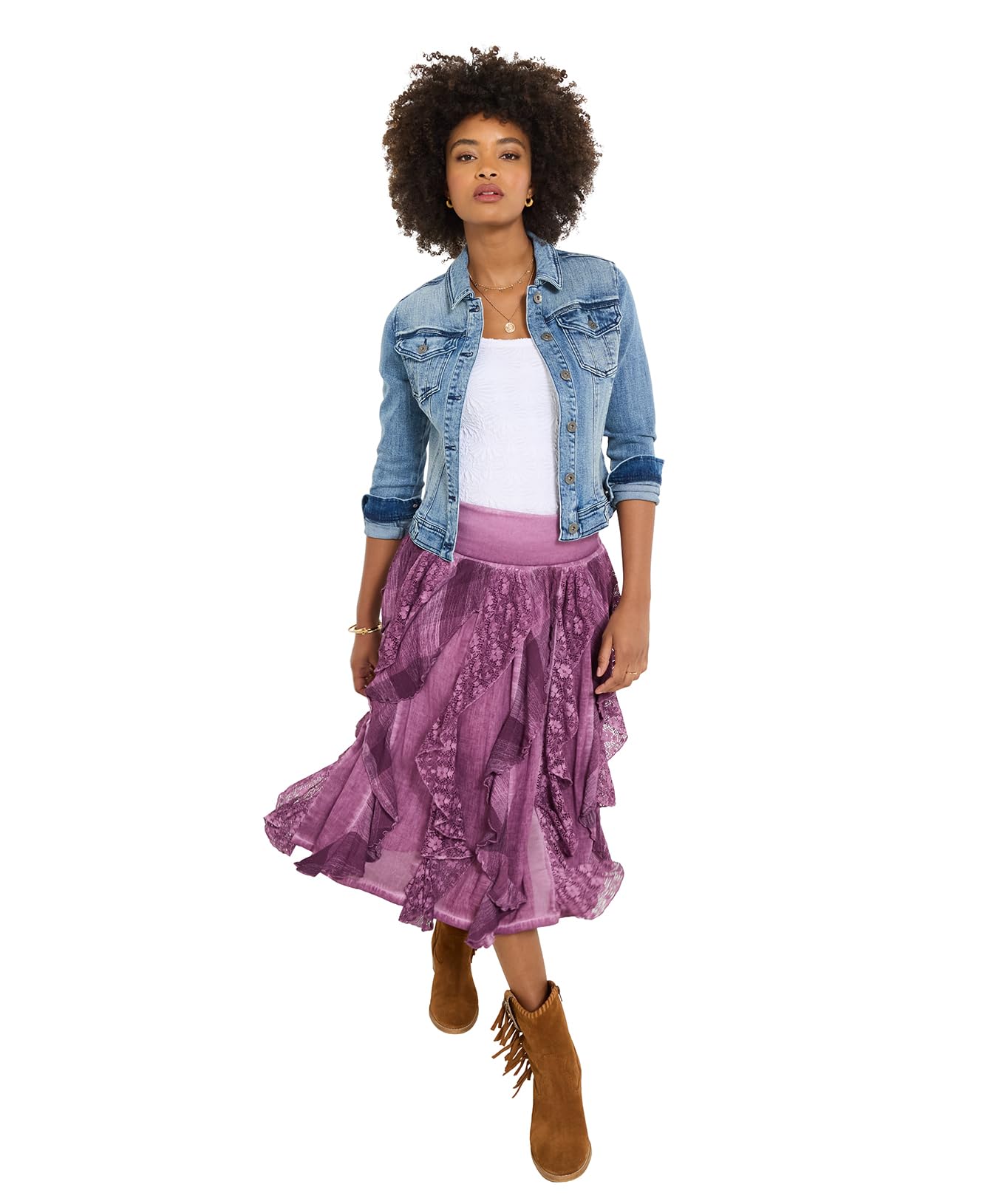 Joe Browns Women's Purple Floaty Ruffle Midi Skirt, Regular, Uk 18