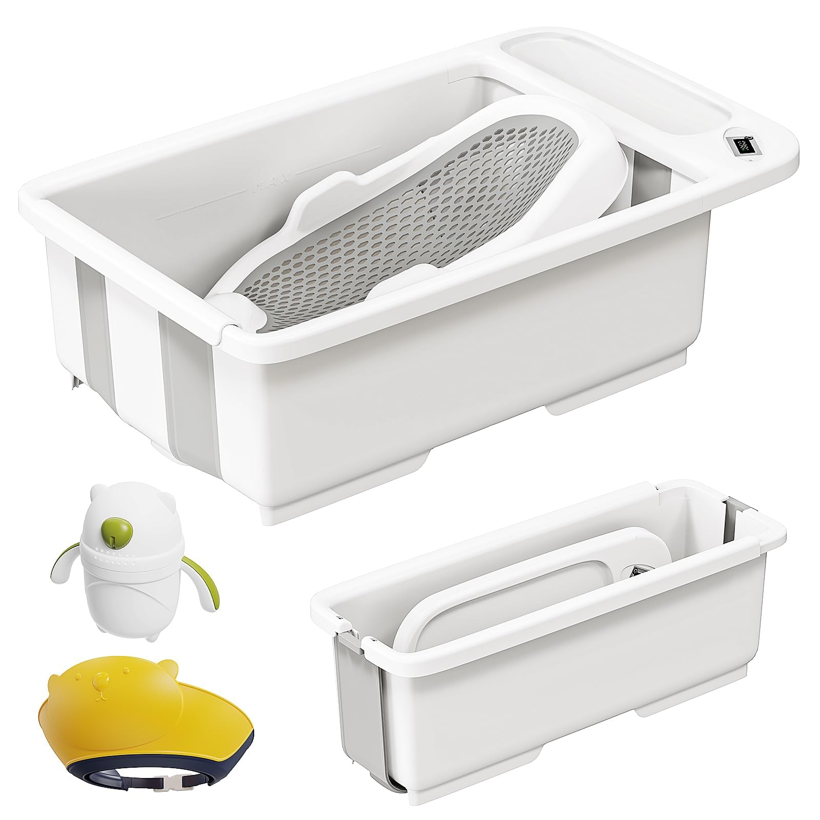 Collapsible Baby Bathtub with Smart Temperature Display Bath Stand Portable Travel Bathtub Foldable Baby Bathtub Support Ideal for
