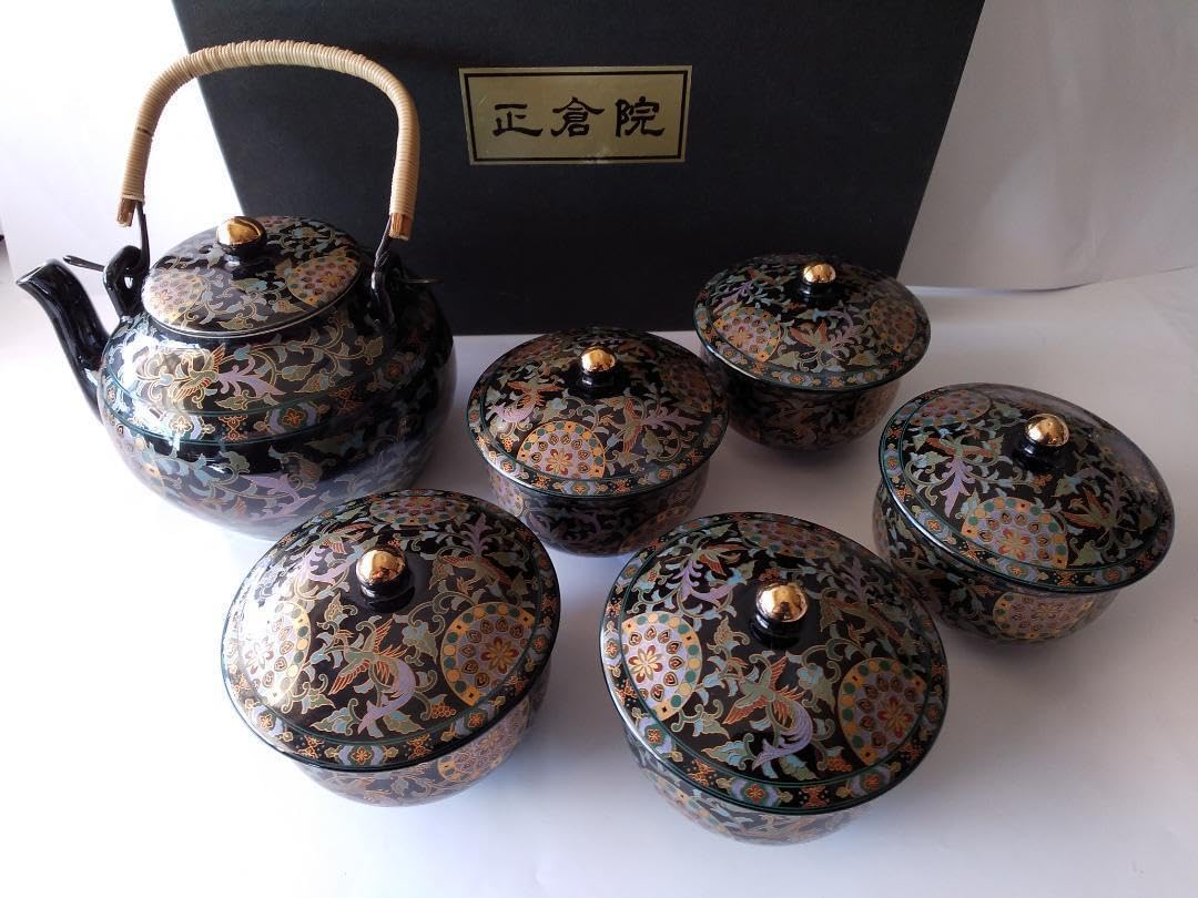 Amazon.co.jp: 青藍窯 セラミック藍 正倉院 瑞鳥 汲出茶器 6点セット 