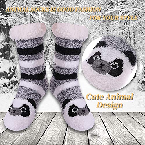 LANLEO Womens Cute Cartoon Animal Fuzzy Slipper Socks Winter Soft Warm Fleece Lining Knit Home Socks With Grippers (Panda) - Thumbnail 6