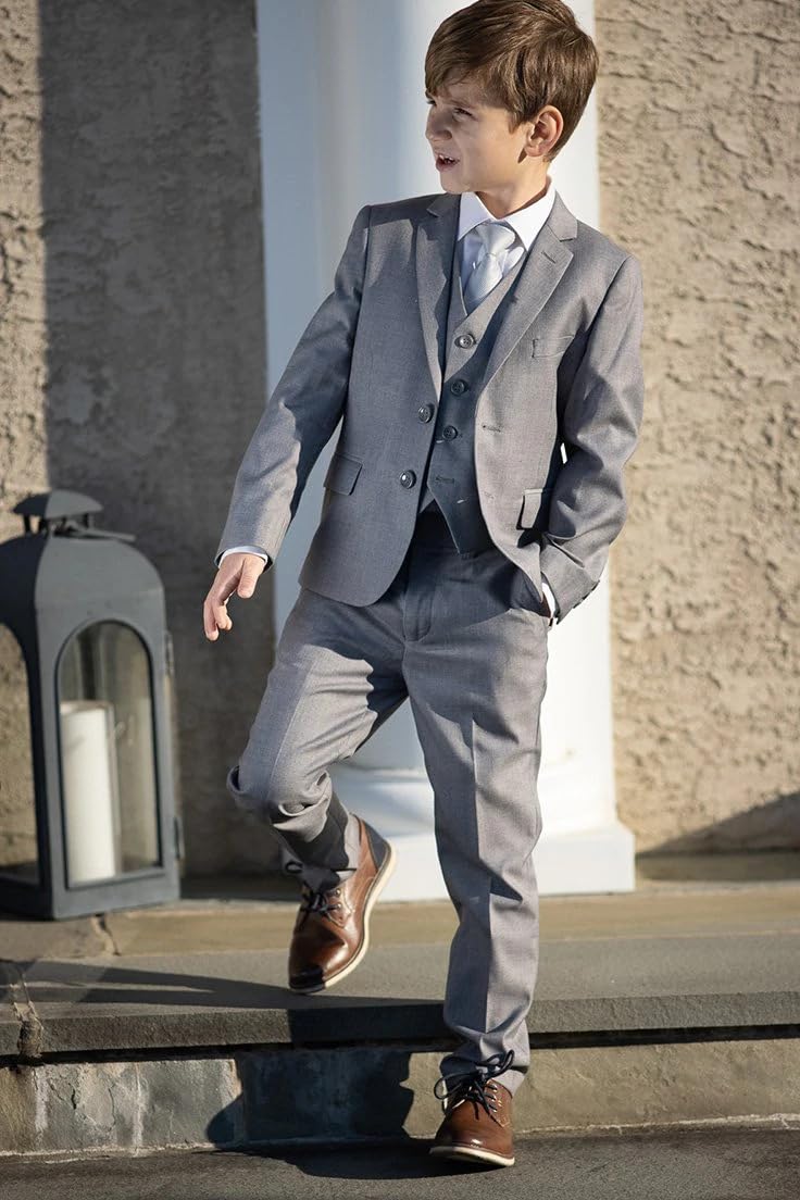 Ragazzi Abito Formale Giacca con Risvolto a Punta Gilet Pantaloni Cerimonia di Laurea Smoking Uniforme