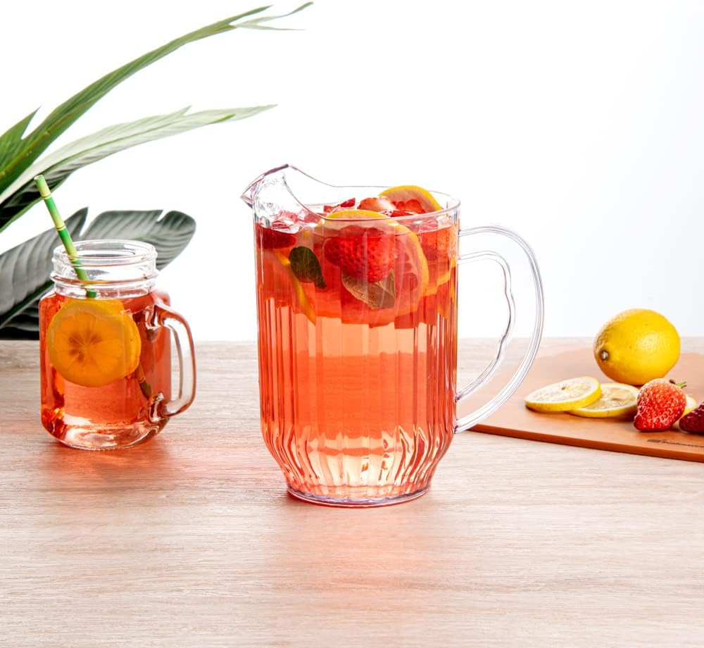 Restaurantware 60 oz Clear Plastic Water Pitcher, 2 Pack