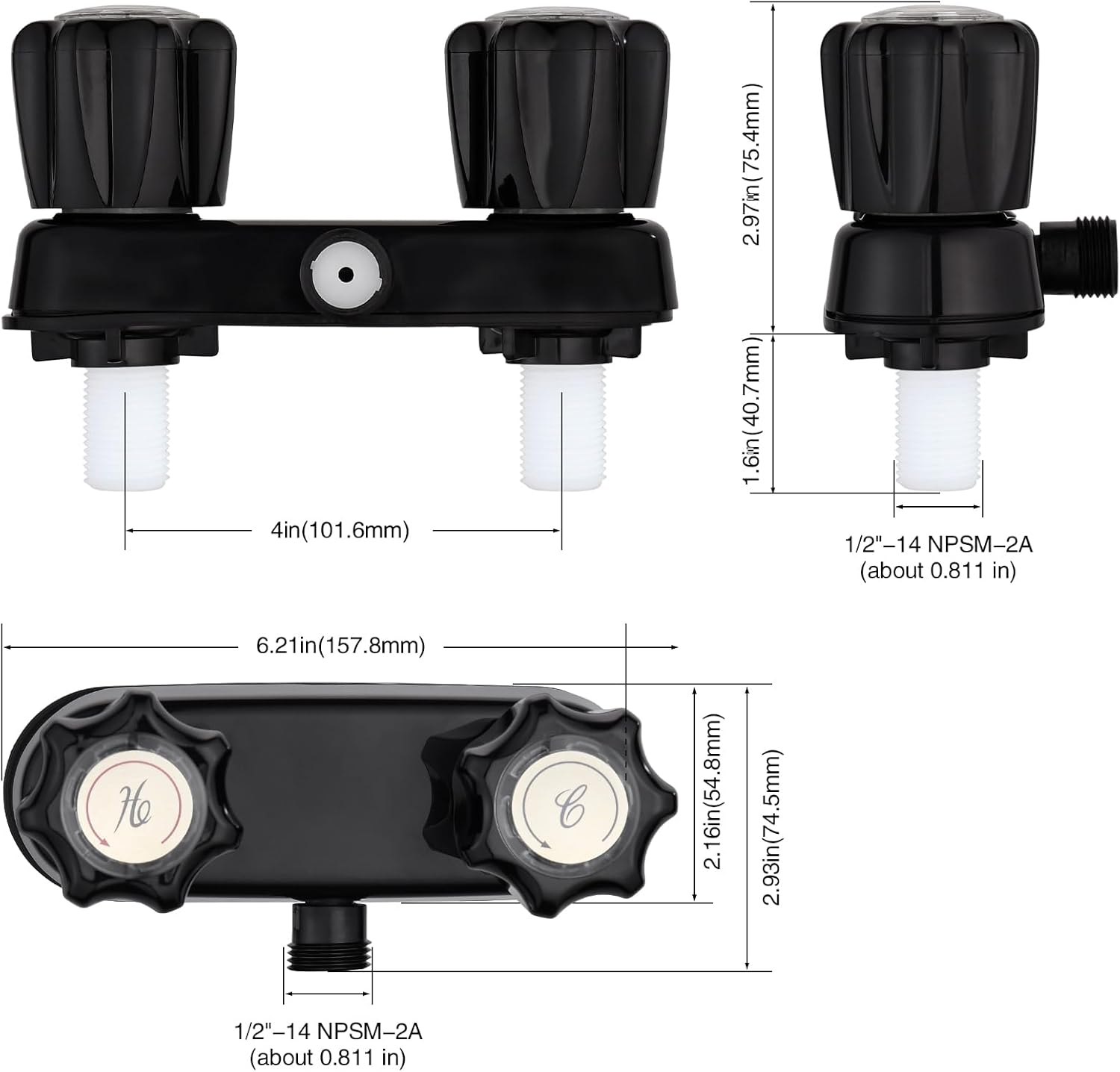 Rv Shower Faucet with Handheld Showerhead & Hose, 4 inch Shower Set Replacement, Leak & Rust Resistant for RV Camper Motorhome Travel Trailer Indoor/Outdoor Use, Black