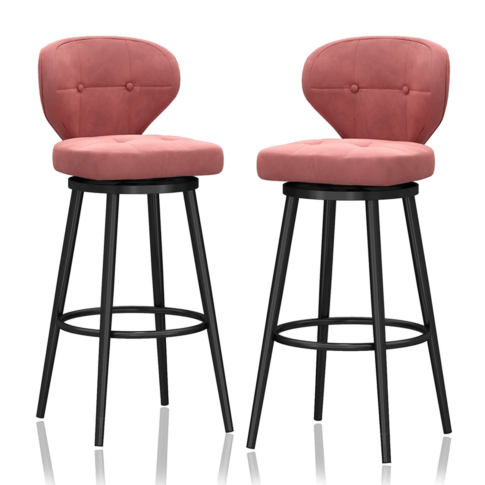 Juego de 2 taburetes giratorios de Terciopelo Rosa, Altura de mostrador de