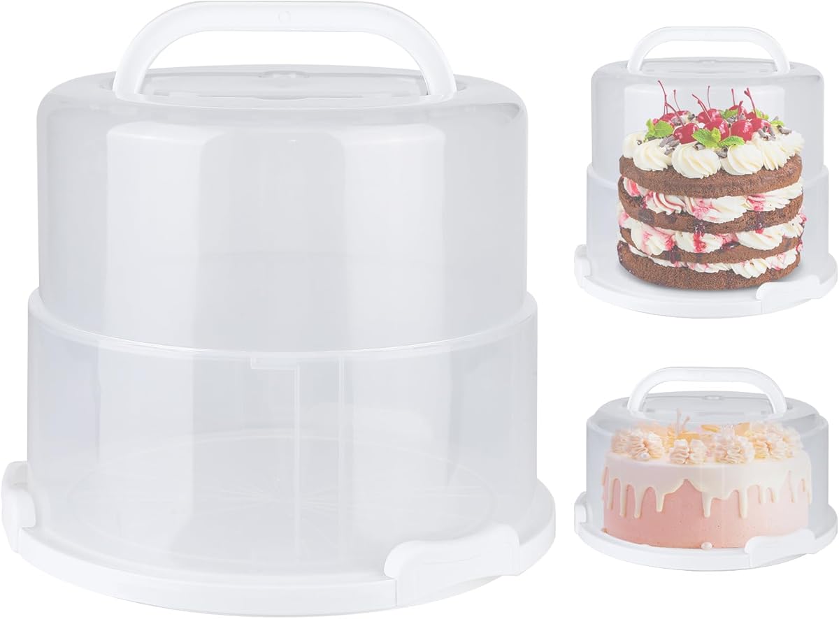 Foldable Cake Carrier, Holds up to 10in Round and 8.5in High Cake, with Lid and Handle