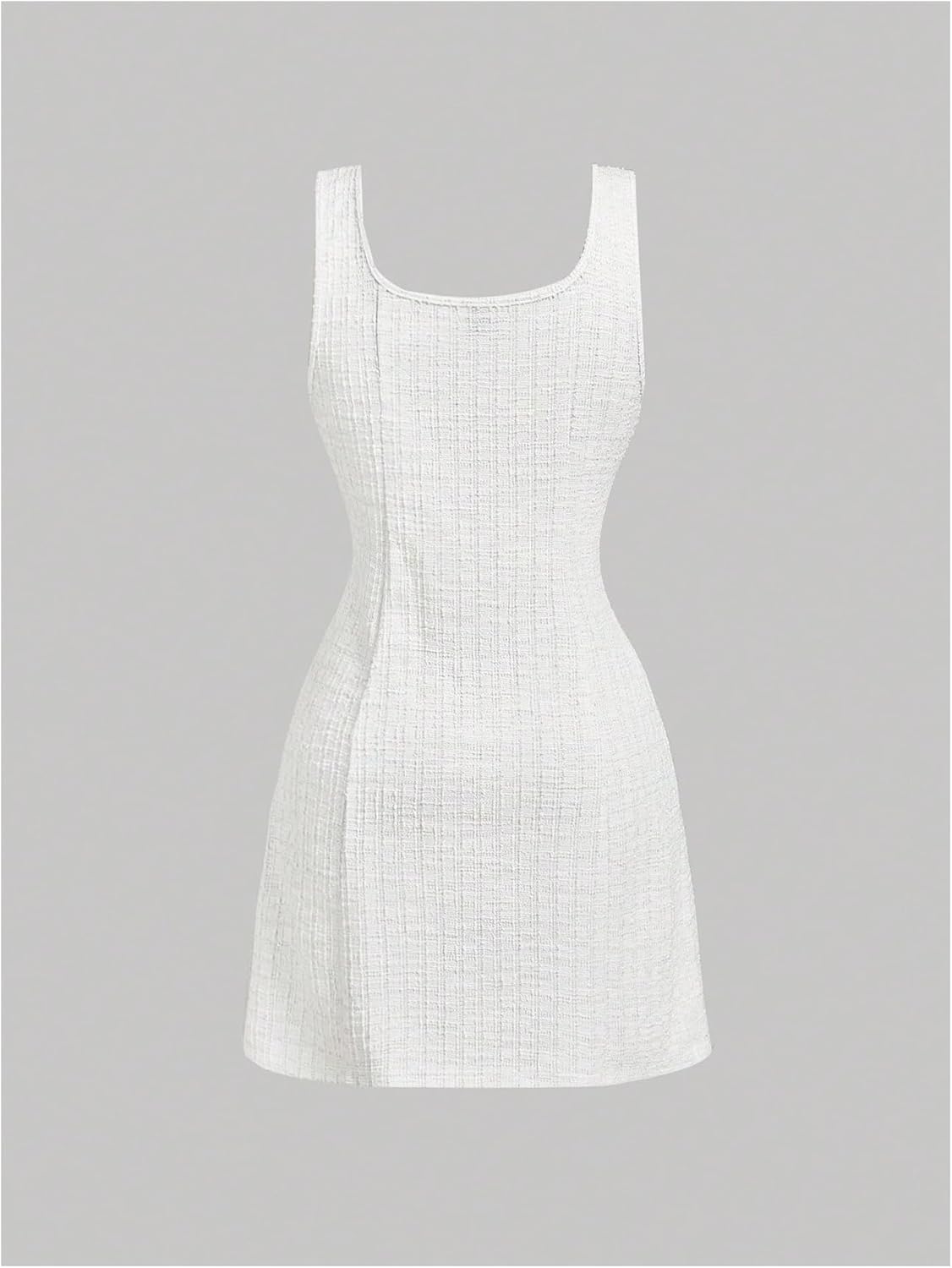 Floerns Women's Plaid Tweed Dress Sleeveless Square Neck Elegant Work Mini Dress