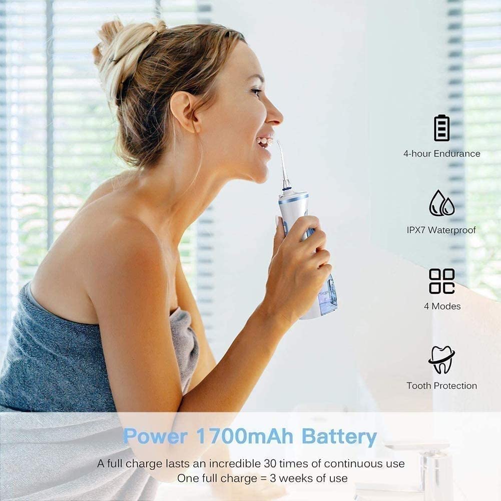 Irrigatore Orale Dentale Ricaricabile Cordless Professionale Super Spray Bretelle Cura IPX7 Impermeabile Serbatoio dell'Acqua da 240 ml Adatto for Viaggi e Uso Domestico
