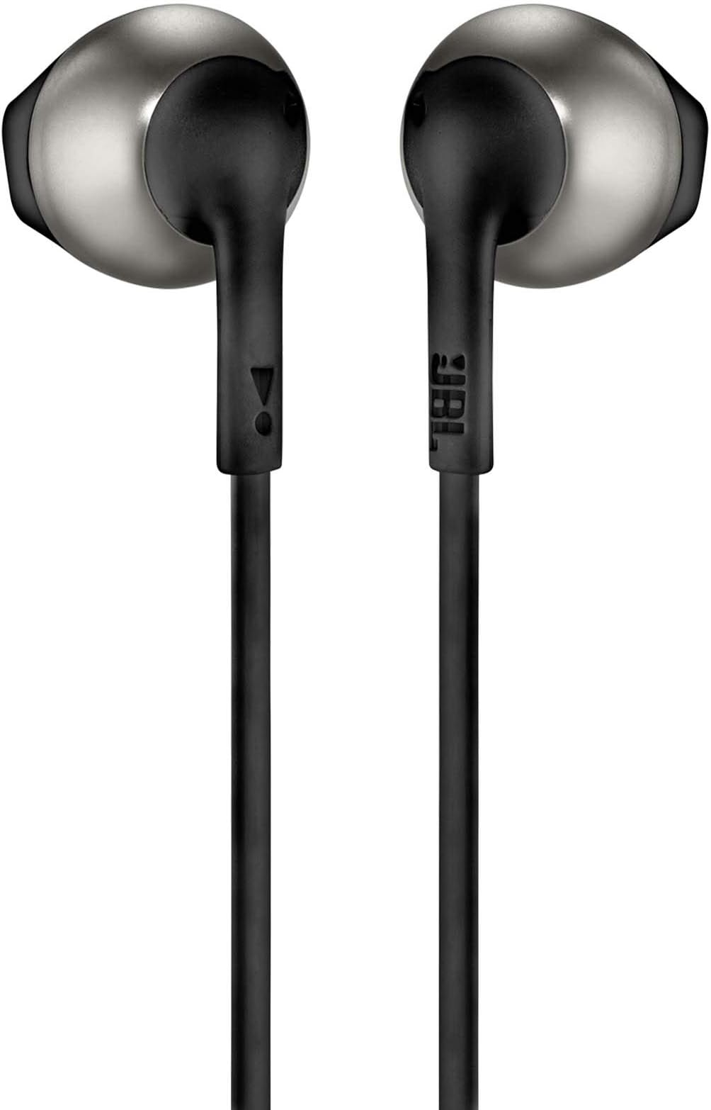 Tune 205 In-Ear Wired Headphone with Soft Carrying Pouch, Pure Bass Sound, 1-Button Remote, Built-In Microphone, Tangle-Free Flat Cable, Comfortable Fit, Metalized Ear Housing - Black, JBLT205BLK