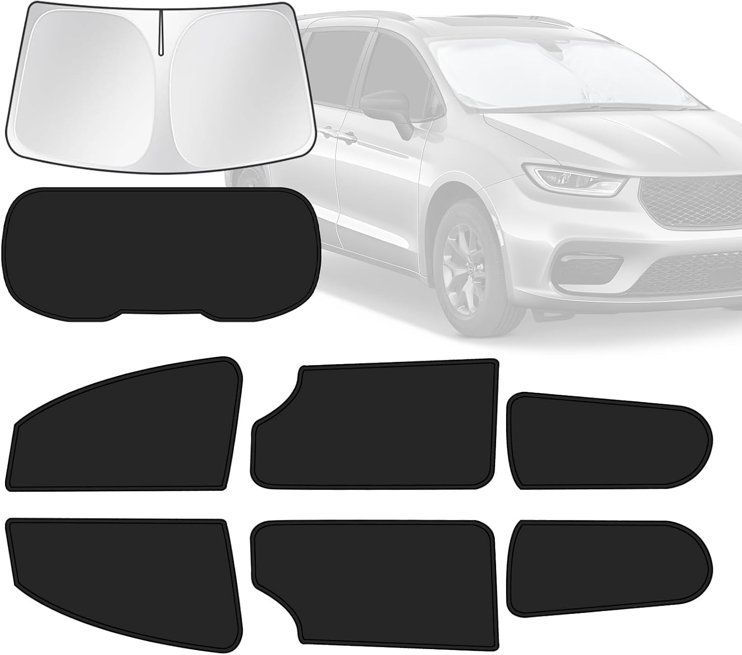 for Chrysler Pacifica/Pacifica Hybrid 2017-2025 Car Window Shades, 8pcs Privacy Sun Shade Set for Front Windshield Side and Rear Windows, Full Window Covers Keeps Vehicle Cool for Camping Napping