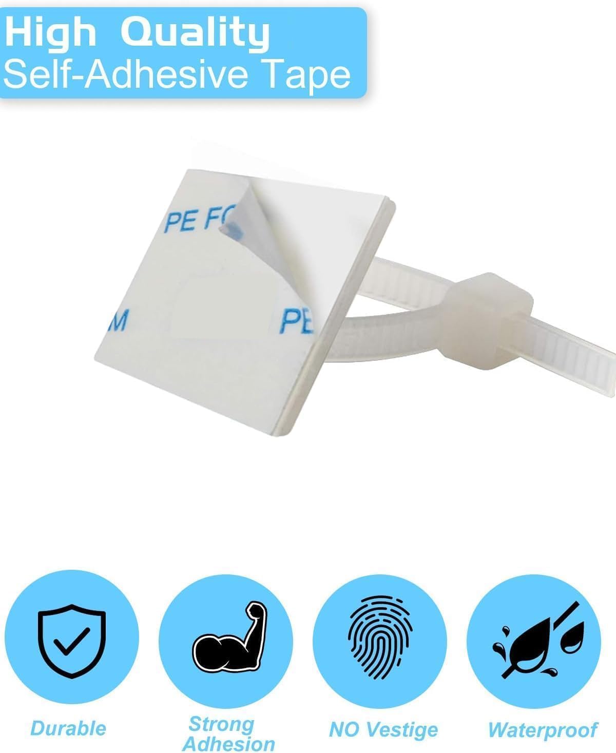 3/4" Zip Tie Mounts - 60 PCS Self Adhesive Cable Tie Mounts Wire Cable Anchors Squares Holders for Cable Management Outdoor Indoor (White, 60PCS- 3/4INCH)