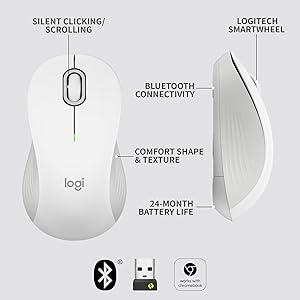 Logitech Signature M550 Wireless Mouse - for Small to Medium Sized Hands, 2-Year Battery, Silent Clicks, Bluetooth, Multi-Device Compatibility - Off White