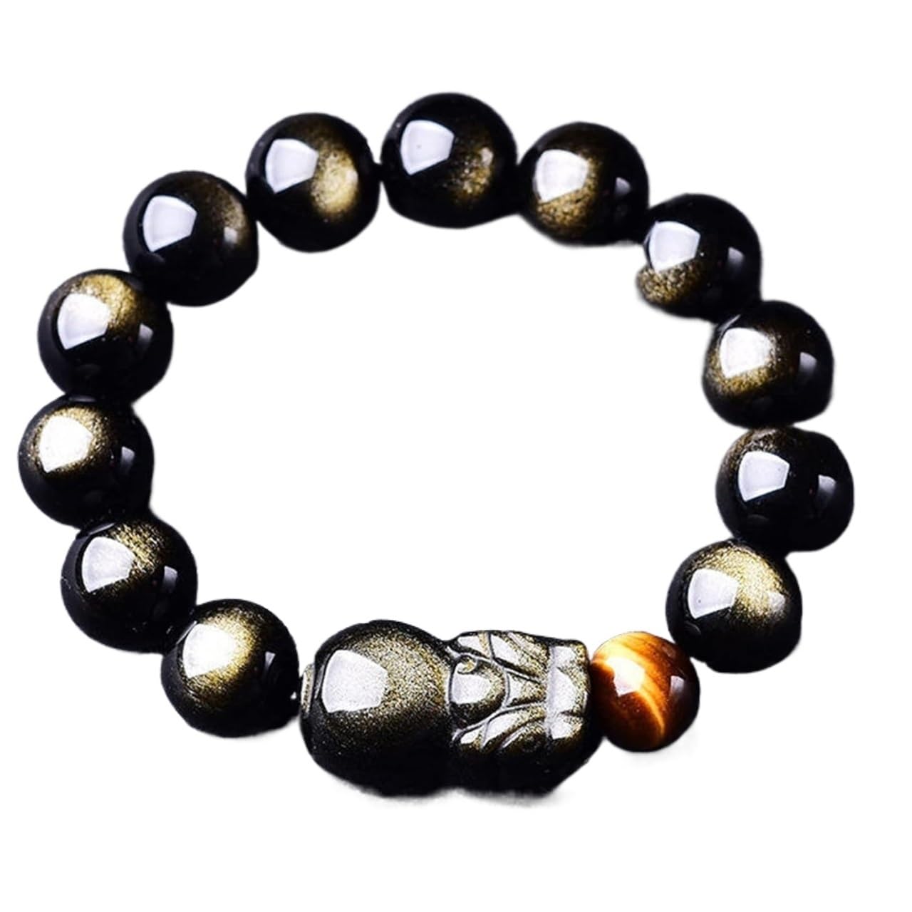 OIFAODAO Rosary bracelet, Good Luck for Men Wealth Bracelets Ward Off Evil Talisman for(Gold Obsidian-10mm)
