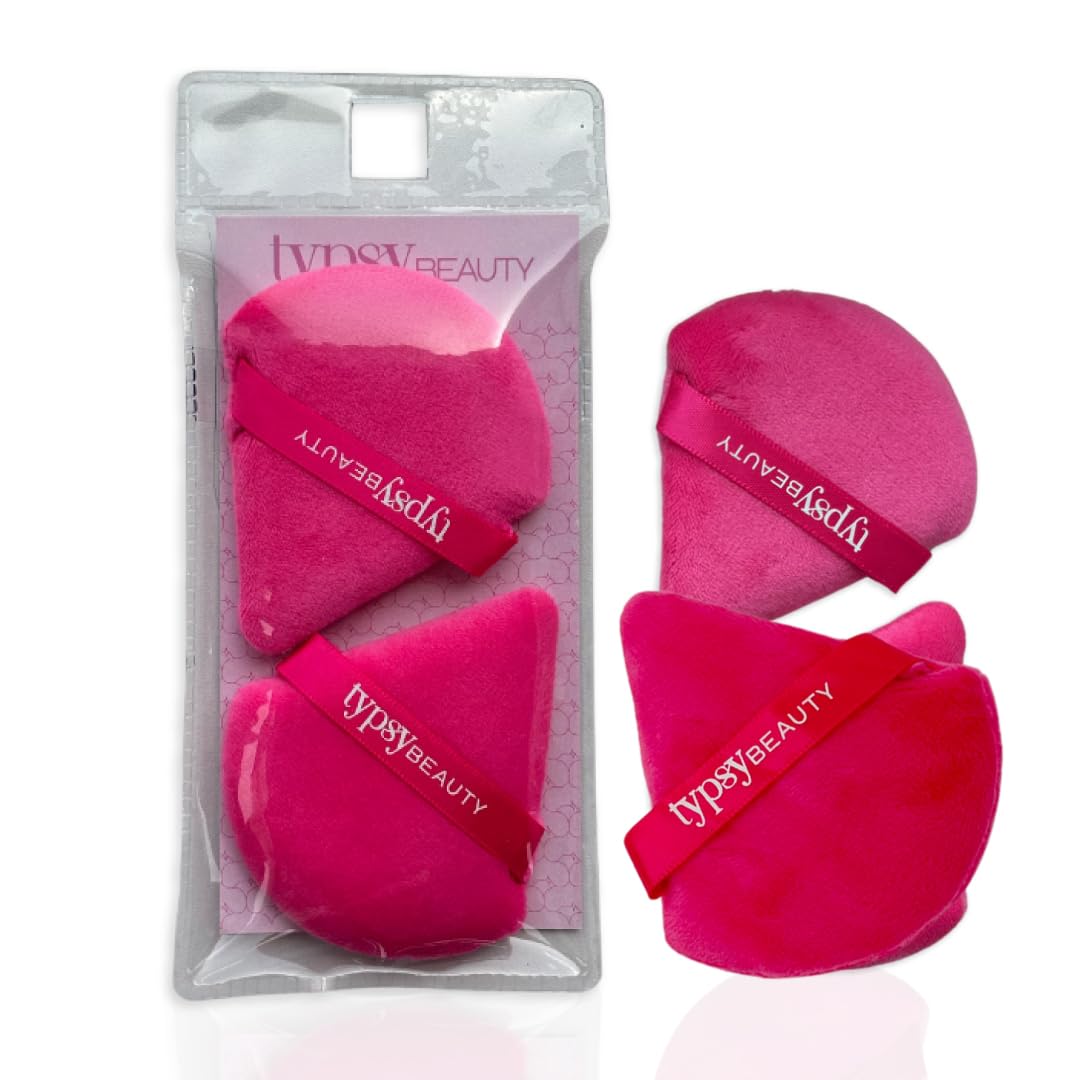 Typsy Beauty Powder Puff Pack of 2 Soft Face Makeup Sponge, Loose powder Foundation Blending Sponges Set, Beauty Blender, Contouring, Wedge Triangle Shape Wet & Dry Tool Washable Reusable(Pink)-picture-23