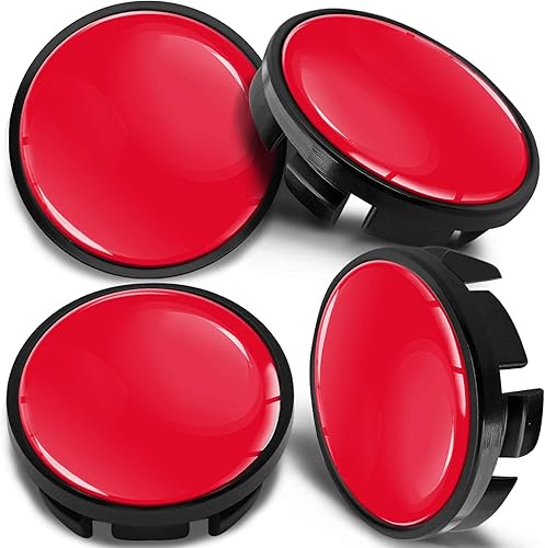 Biomar Labs® 4 bujes universales de aleación central de rueda compatibles con VW Número de pieza: 3B7601171 Tapacubos centrales negro rojo brillante