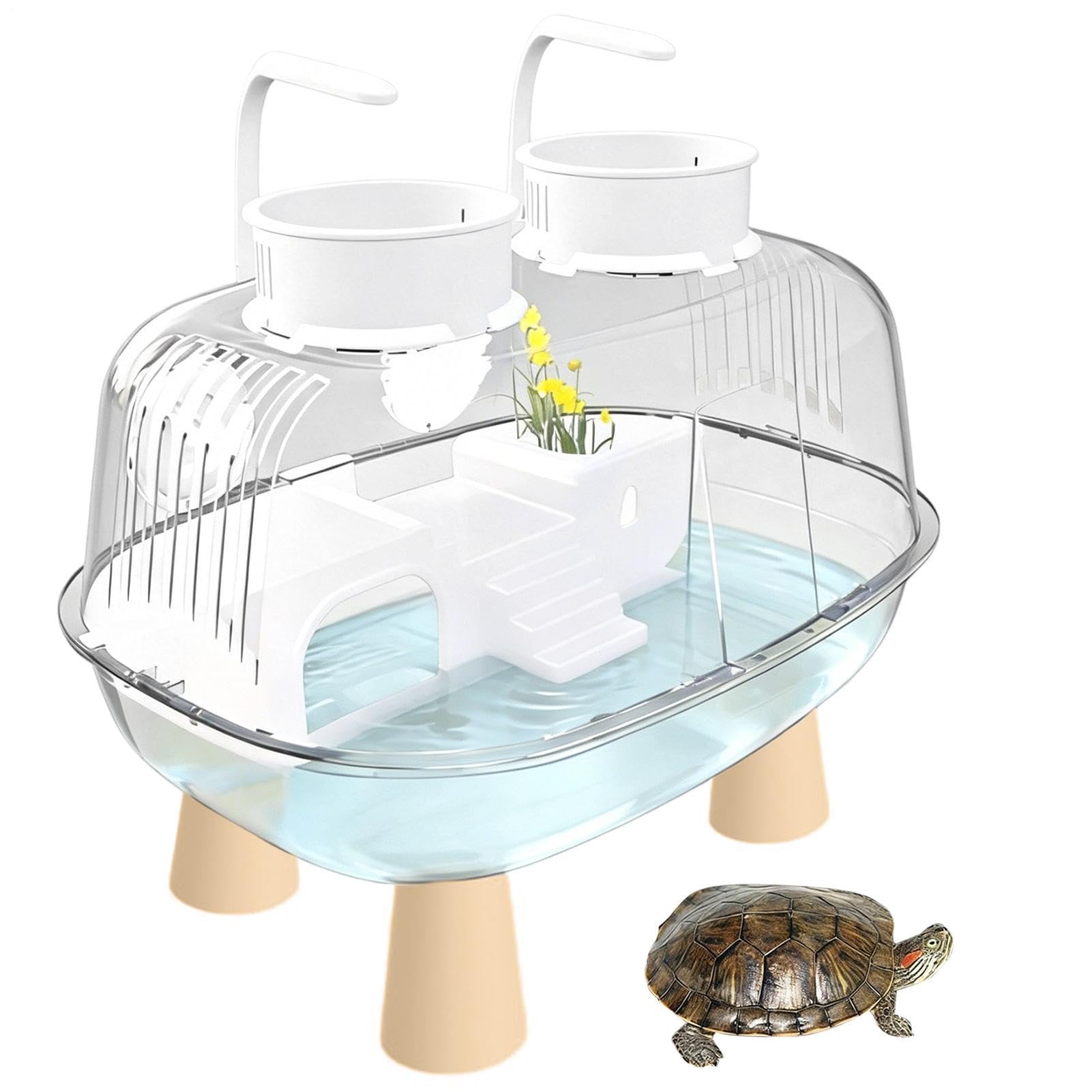 Vasca Tartarughe Acquatiche Con Luce E Zona Basking Trasparente | Vasca paesaggio per testuggini acquatiche Per Gechi Leopardo Paguri Interno Esterno Casa Soggiorno Ufficio Balcone