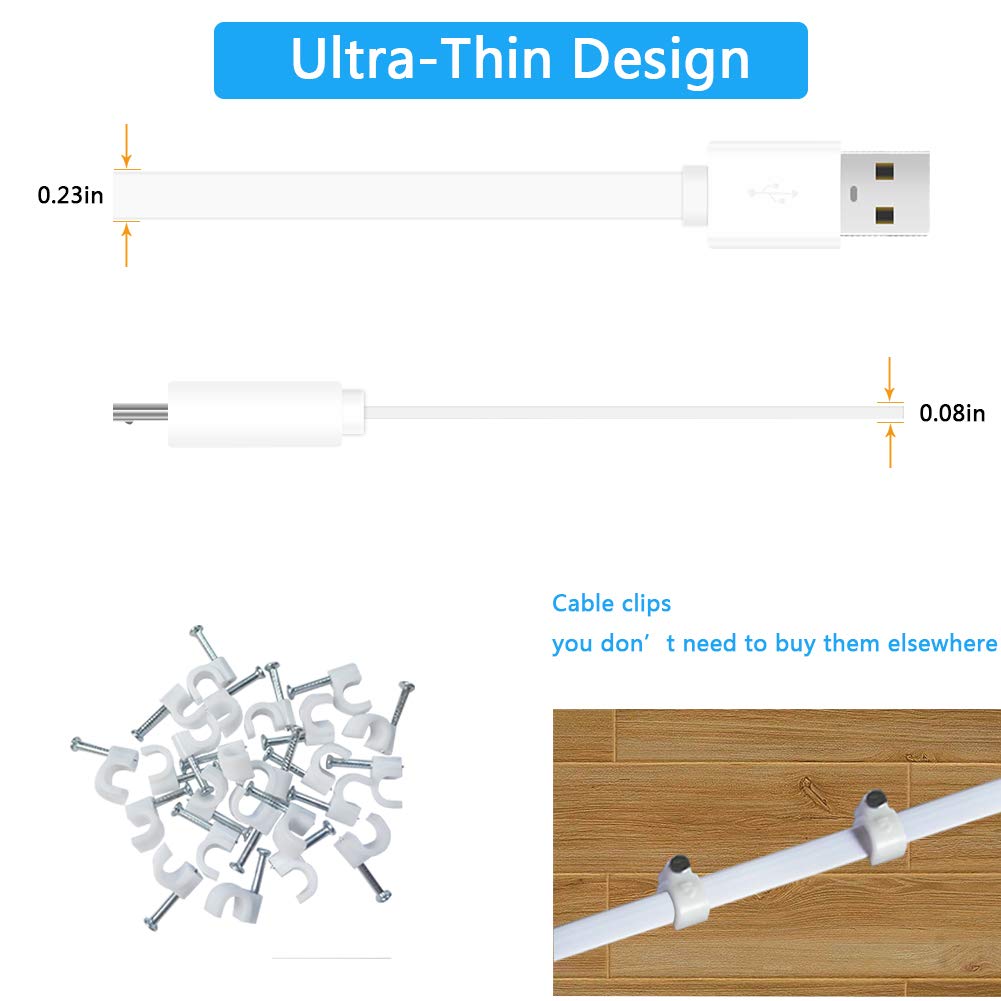 Best 2-Pack 10FT USB Power Extension Cable for Wyze Cam,WyzeCam Pan,YI Home Camera,Nest-Cam Indoor,Oculus Go,Netvue,KasaCam,Furbo Dog,Blink,Flat USB to Micro USB Charging Charger Cord for Wyze-Cam v3 v2