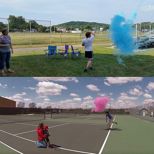Miniatura 5 de Juego de pelotas de tenis para revelación de género, 2 pelotas con polvo y confeti, rosa y azul